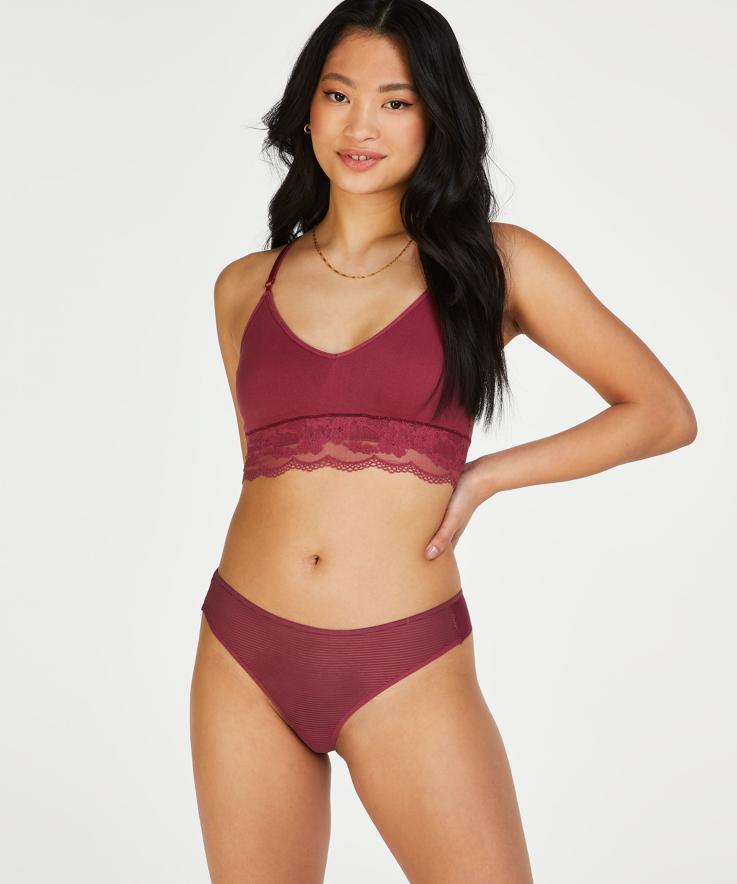 Invisible thong Stripe mesh, Red