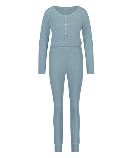 Waffle Placket Pyjama, Blue