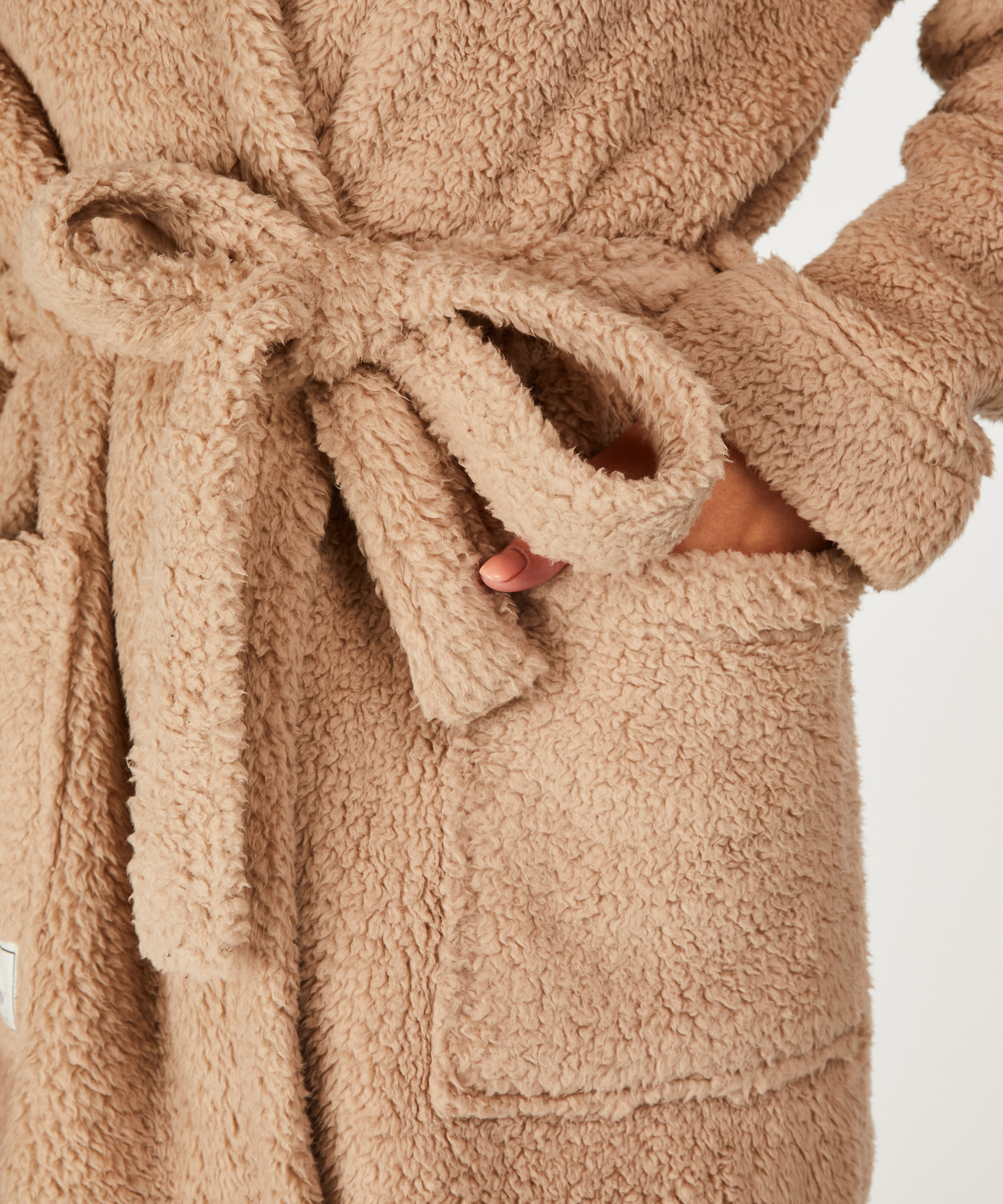 Fleece Bathrobe, Beige, main