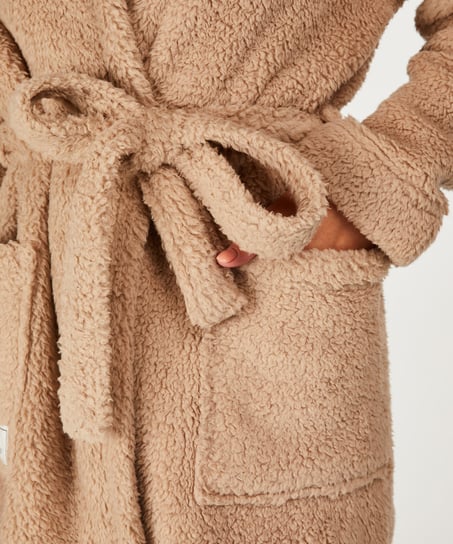 Fleece Bathrobe, Beige