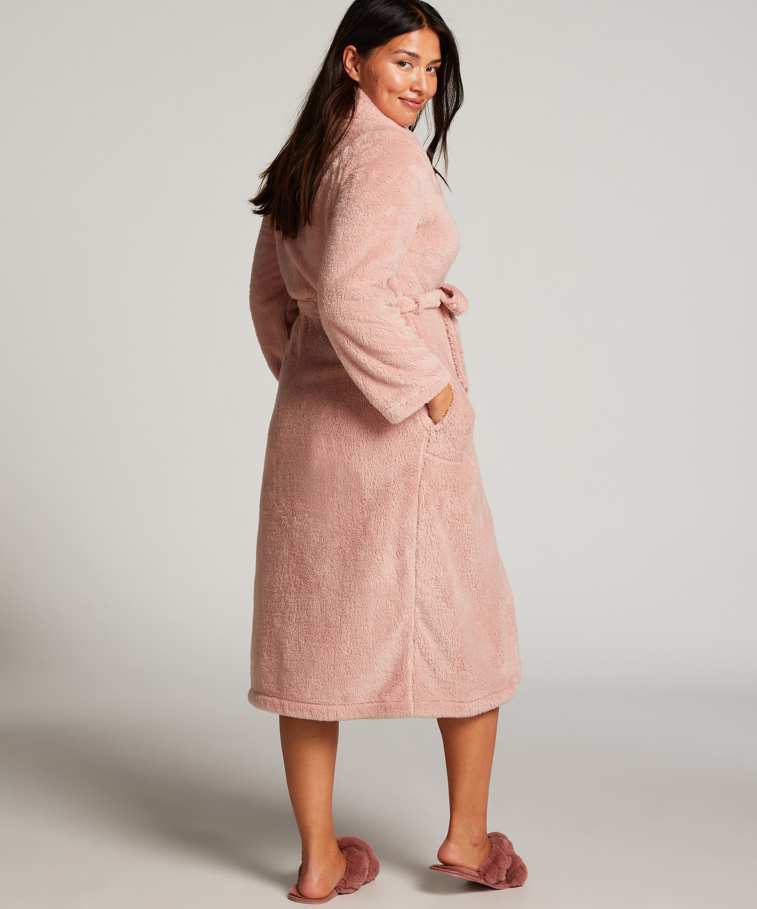 Fleece Bathrobe, Pink, main