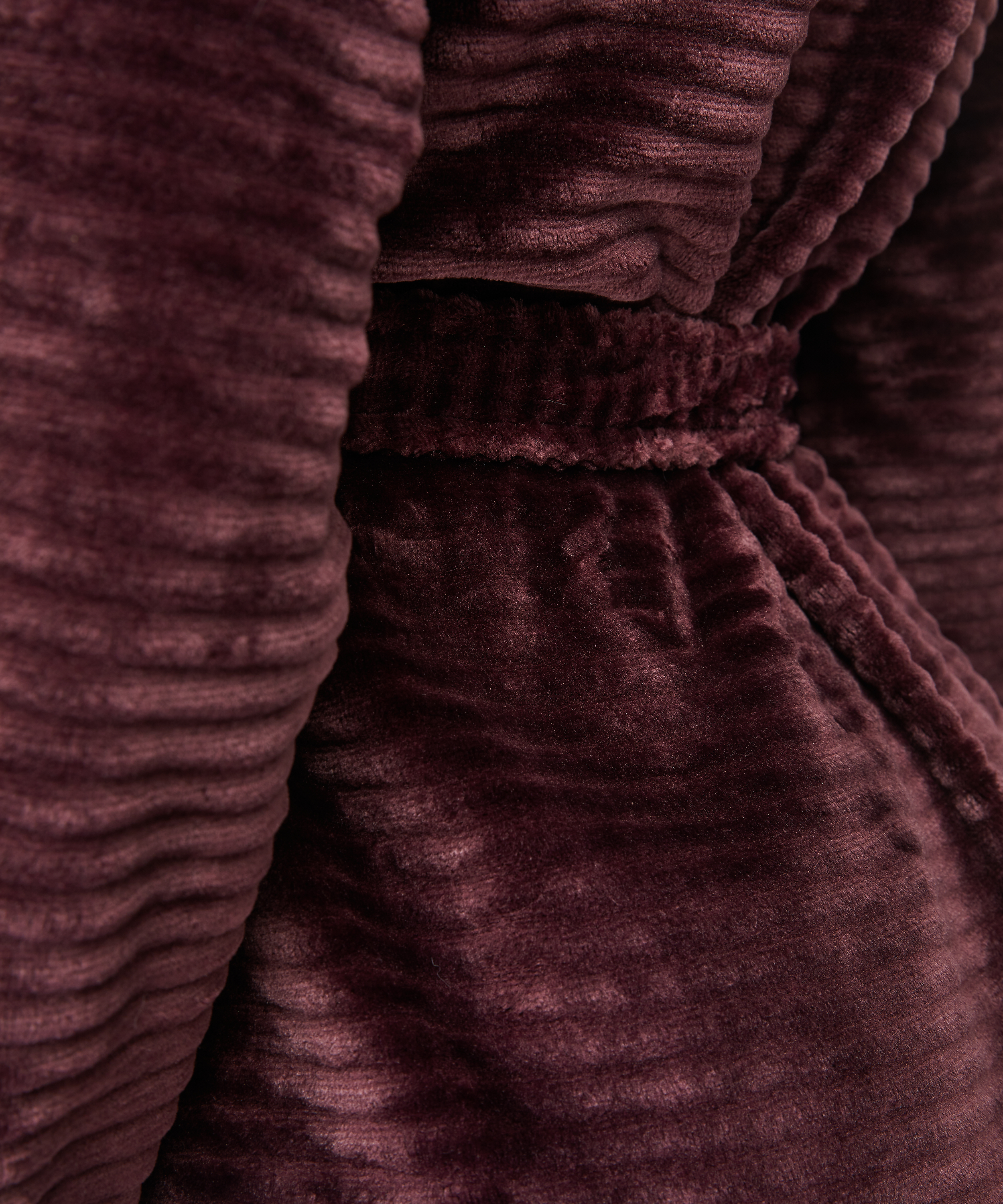 Short Fleece Ribbed Bathrobe, Purple, main