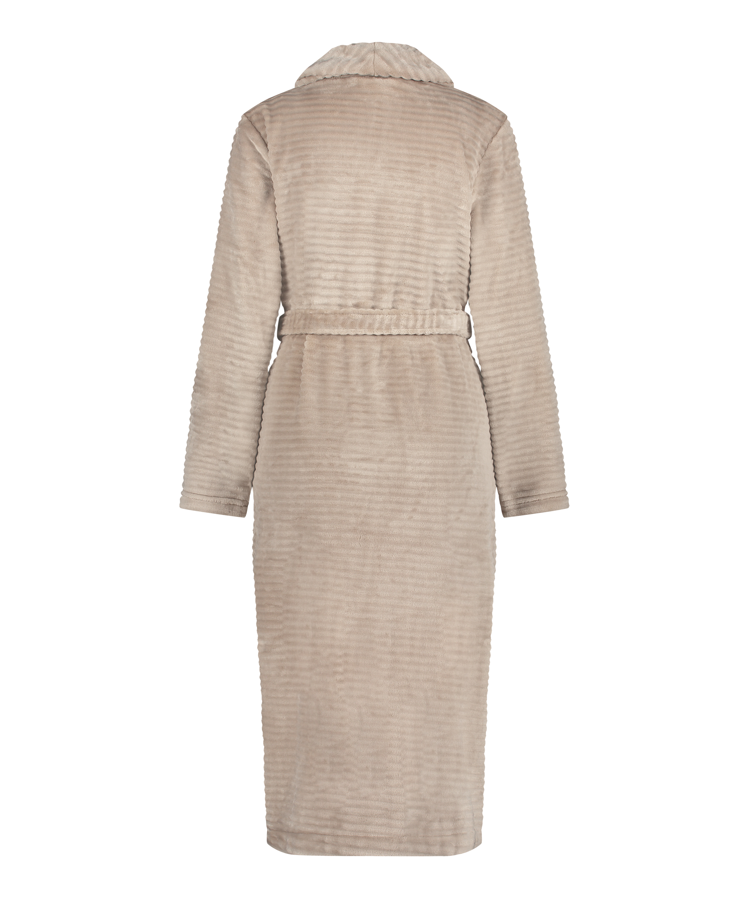 Long Fleece Ribbed Bathrobe, Beige, main