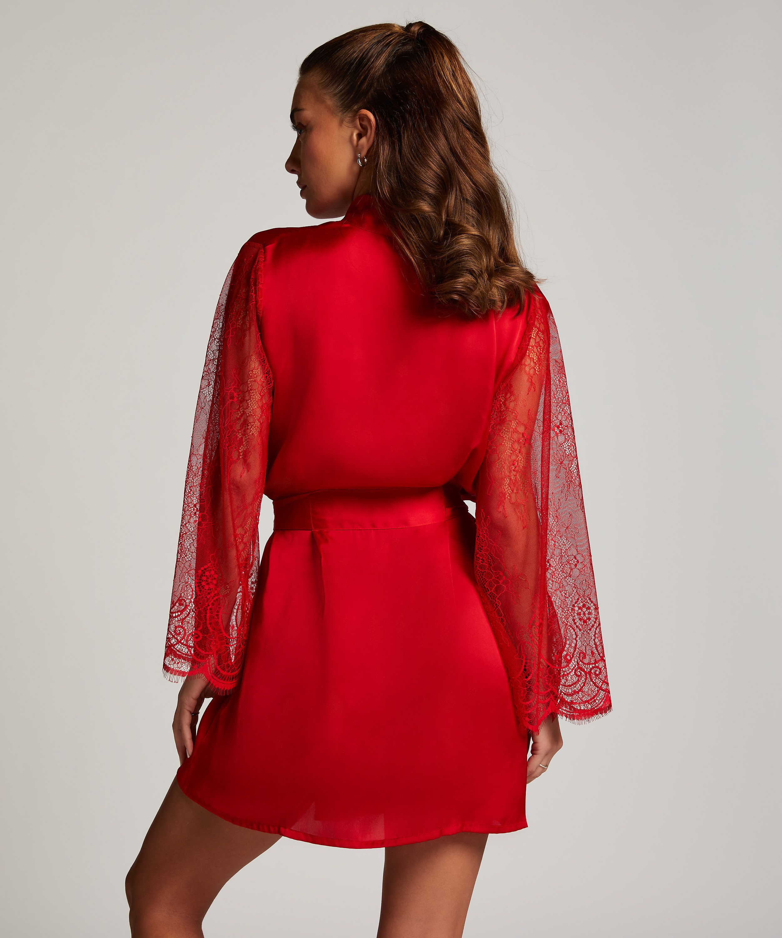Satin Lace Kimono, Red, main
