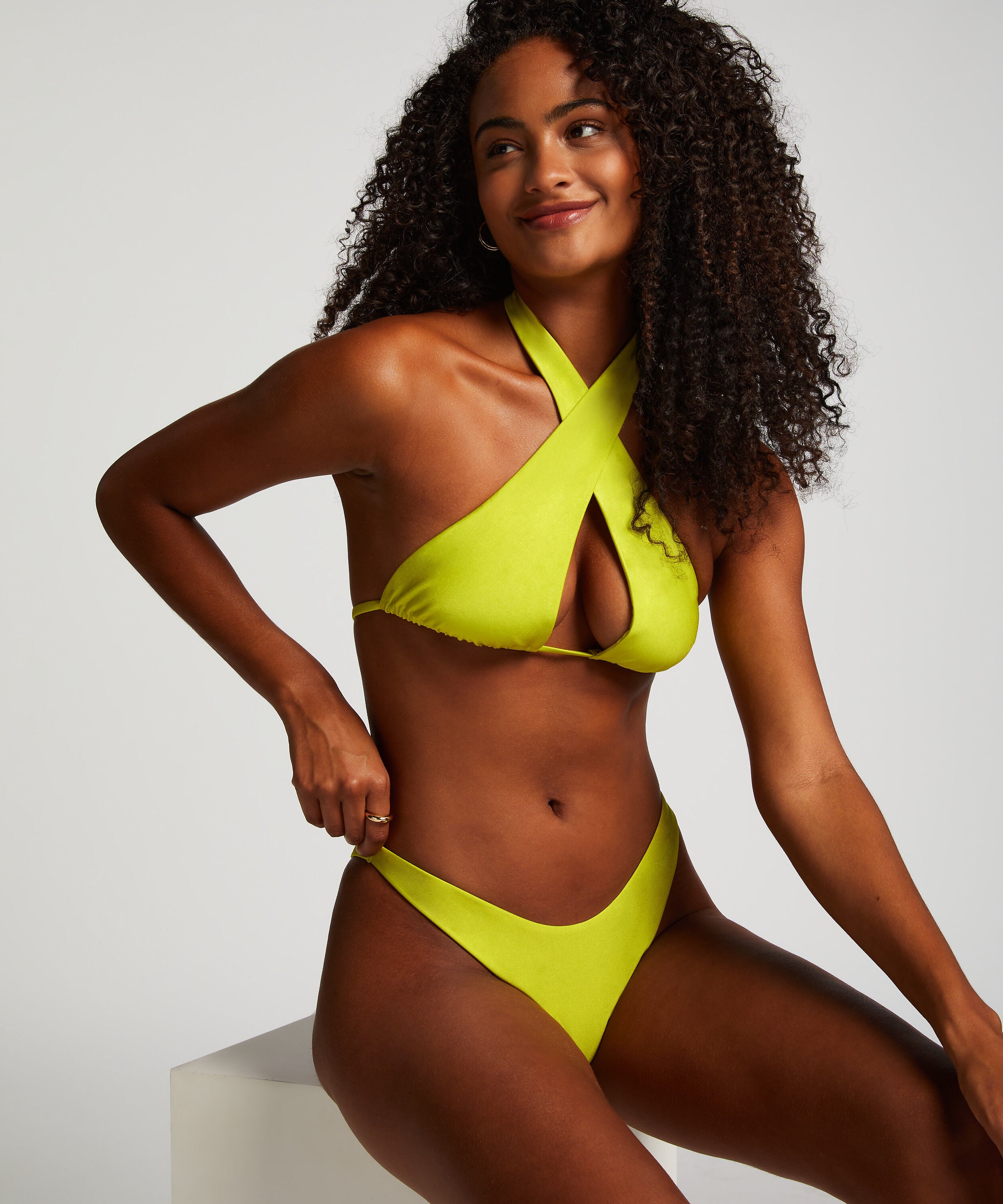 Luxe High-Leg Bikini Bottoms, Green