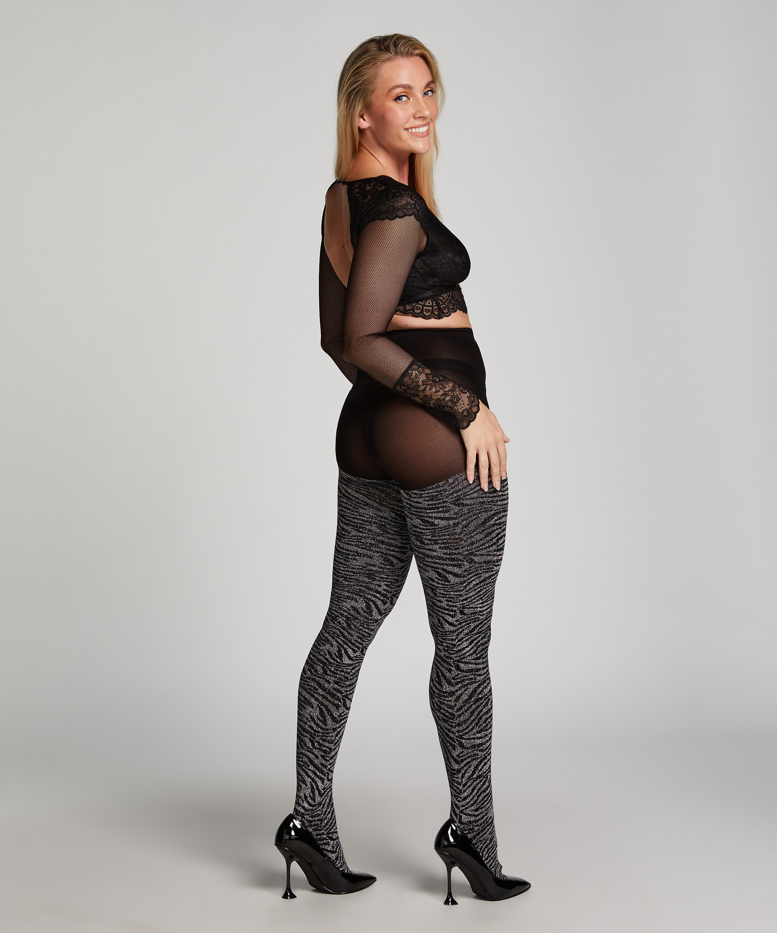 50 Denier Tights Lurex Zebra, Black, main