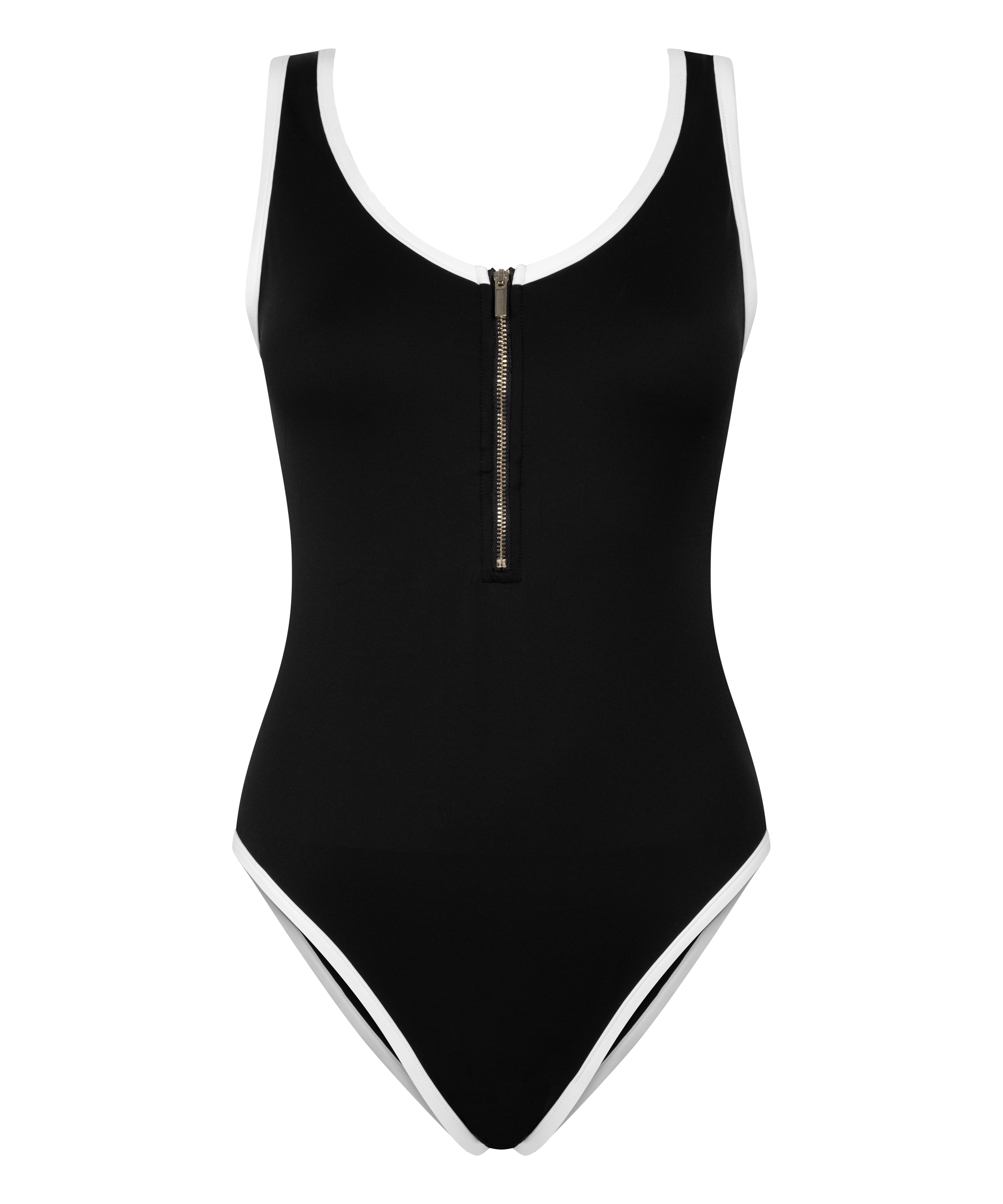 Neoprene Mono Zip Up Bathingsuit, Black, main