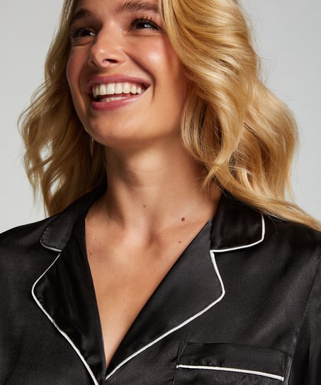 Satin Long-Sleeved Jacket, Black