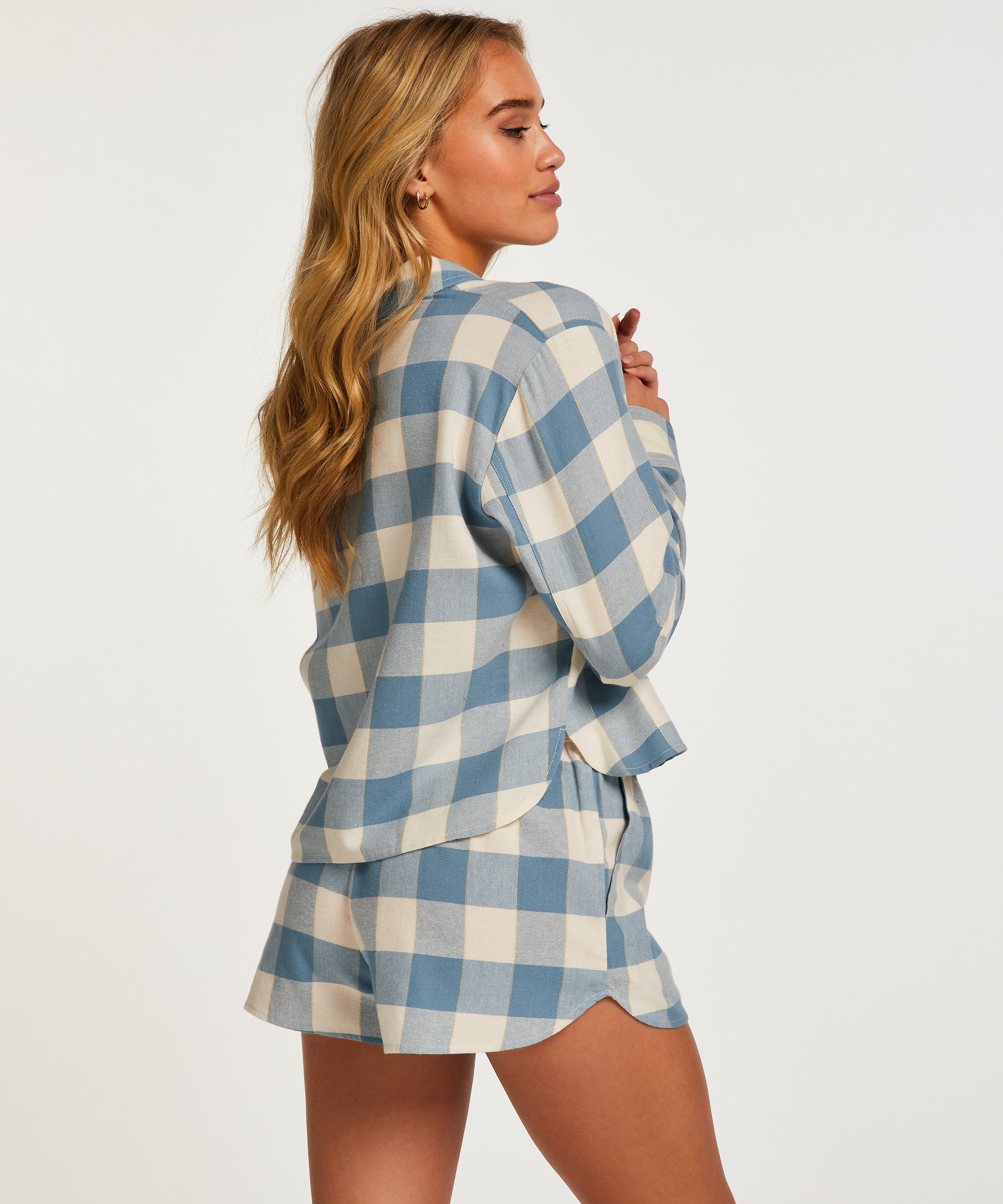 Flannel Pyjama Top, Blue, main