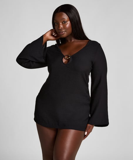 Beach Long-Sleeved Ring Dress, Black