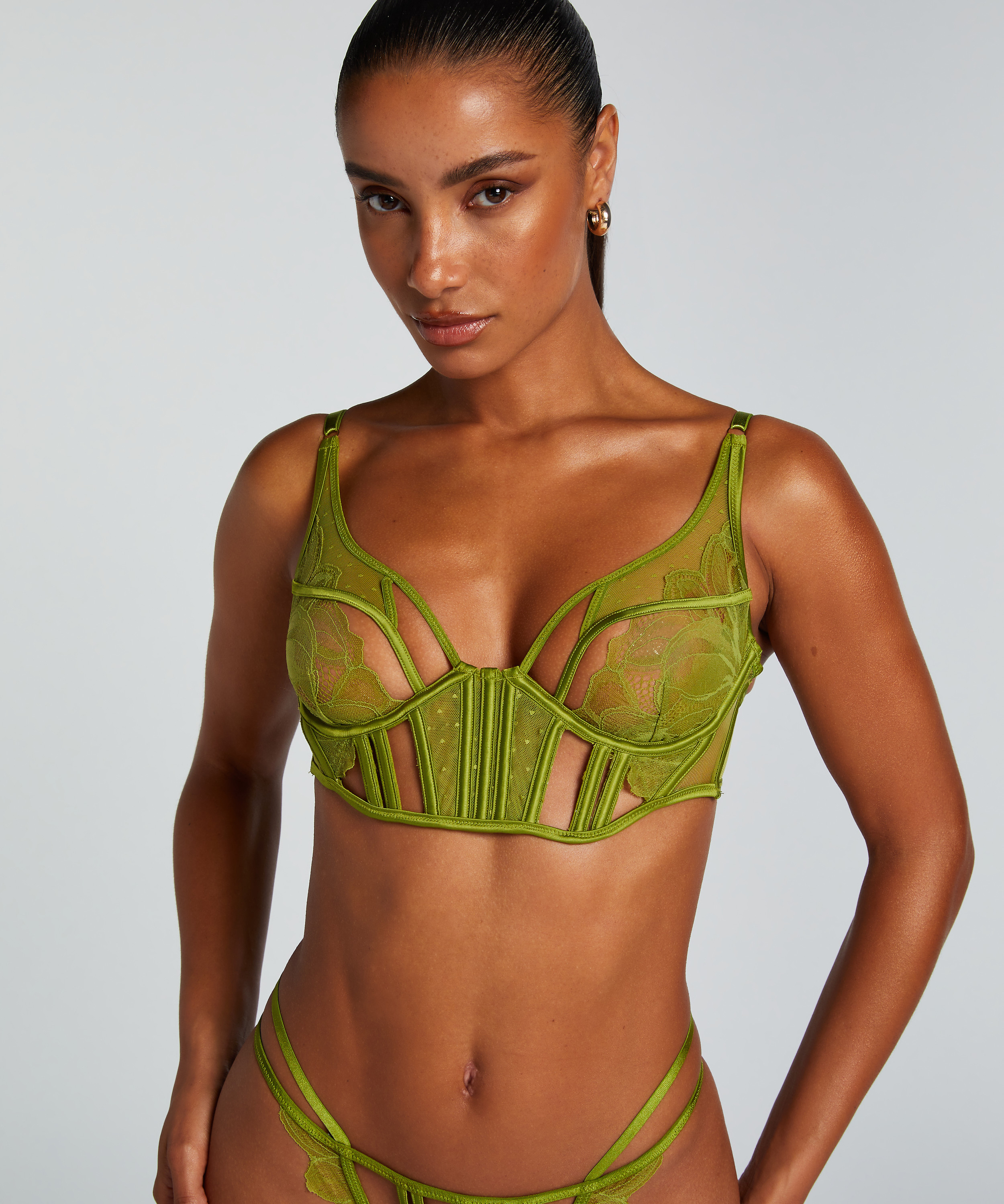 Billie Non-Padded Longline Underwired Bra, Green, main