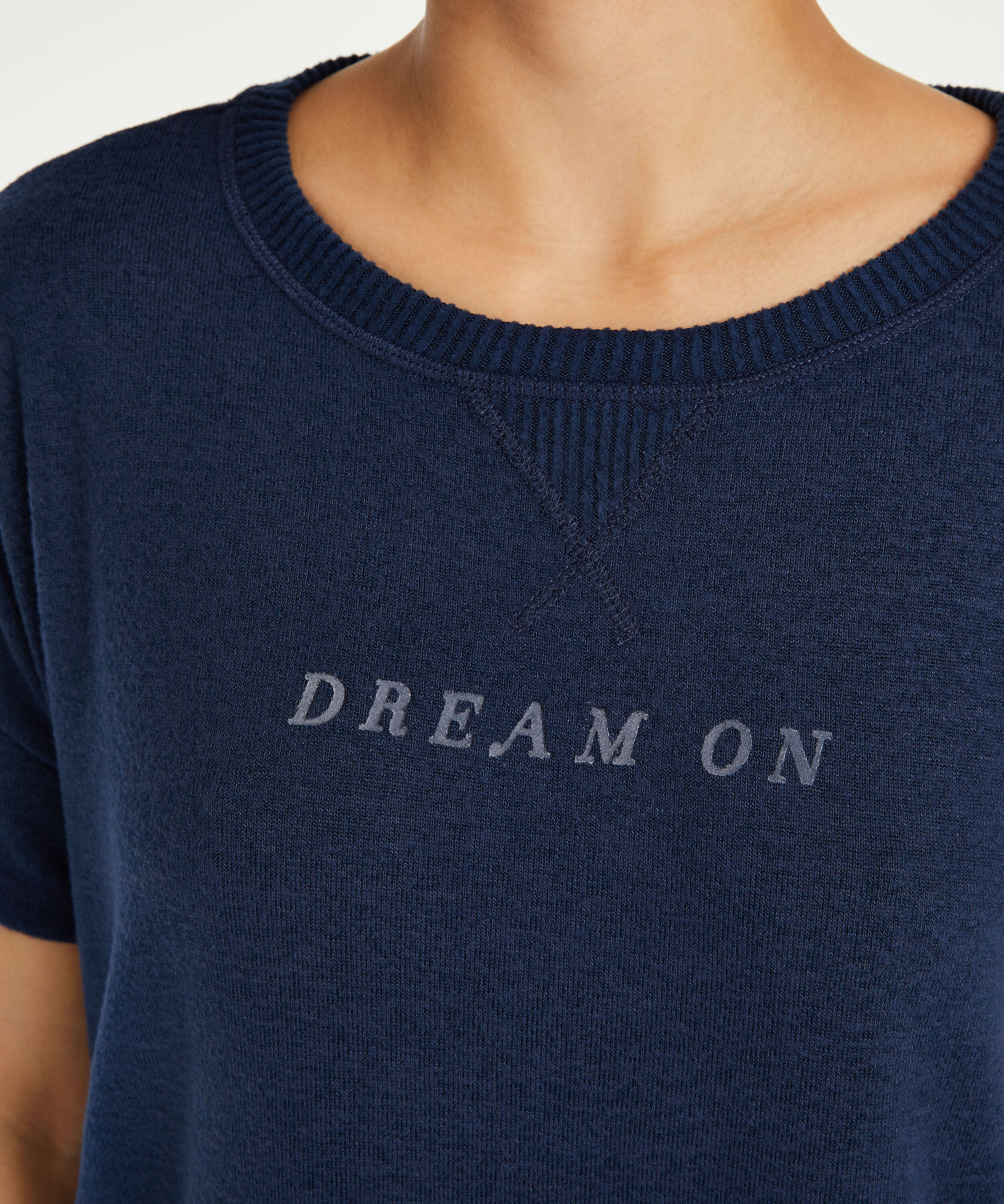 Short sleeve pyjama top in brushed jersey, Blue, main