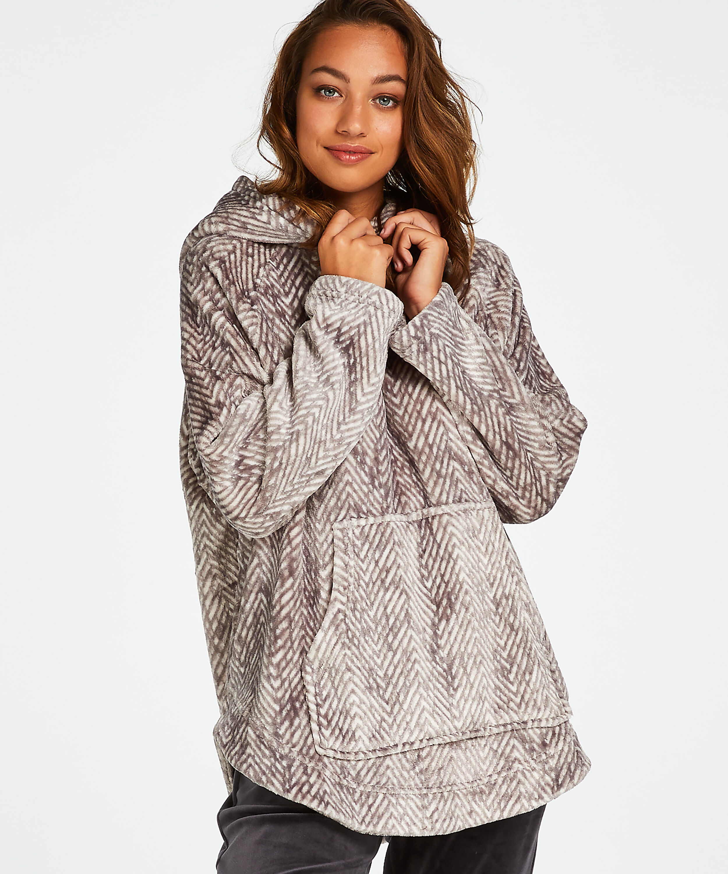 Flannel Fleece Top, Grey