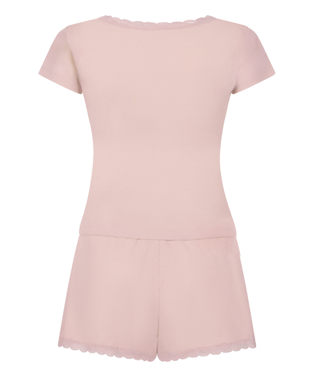 Pyjama Set Rib Lace, Pink