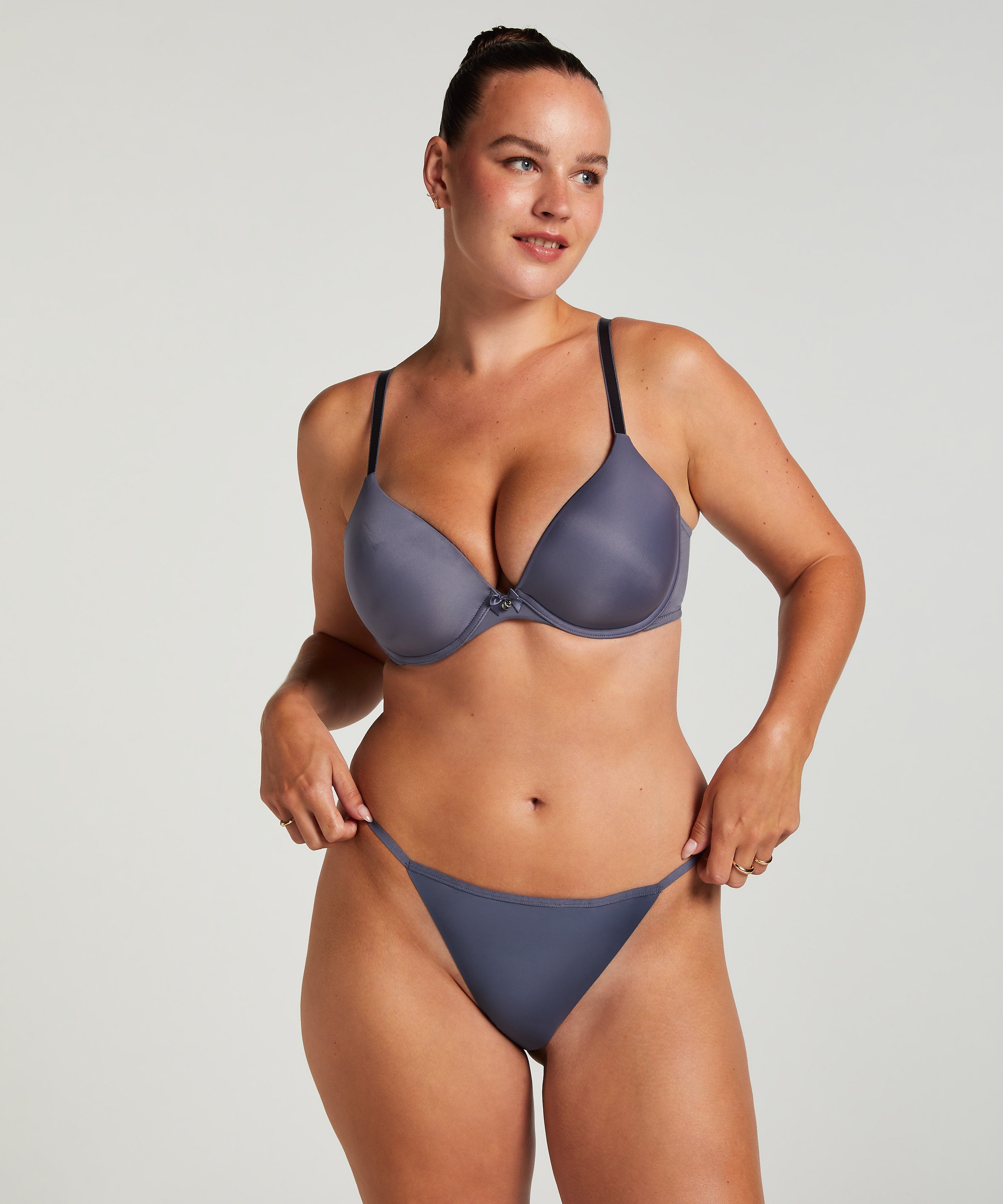 Plunge Padded Underwired Bra, Grey, main