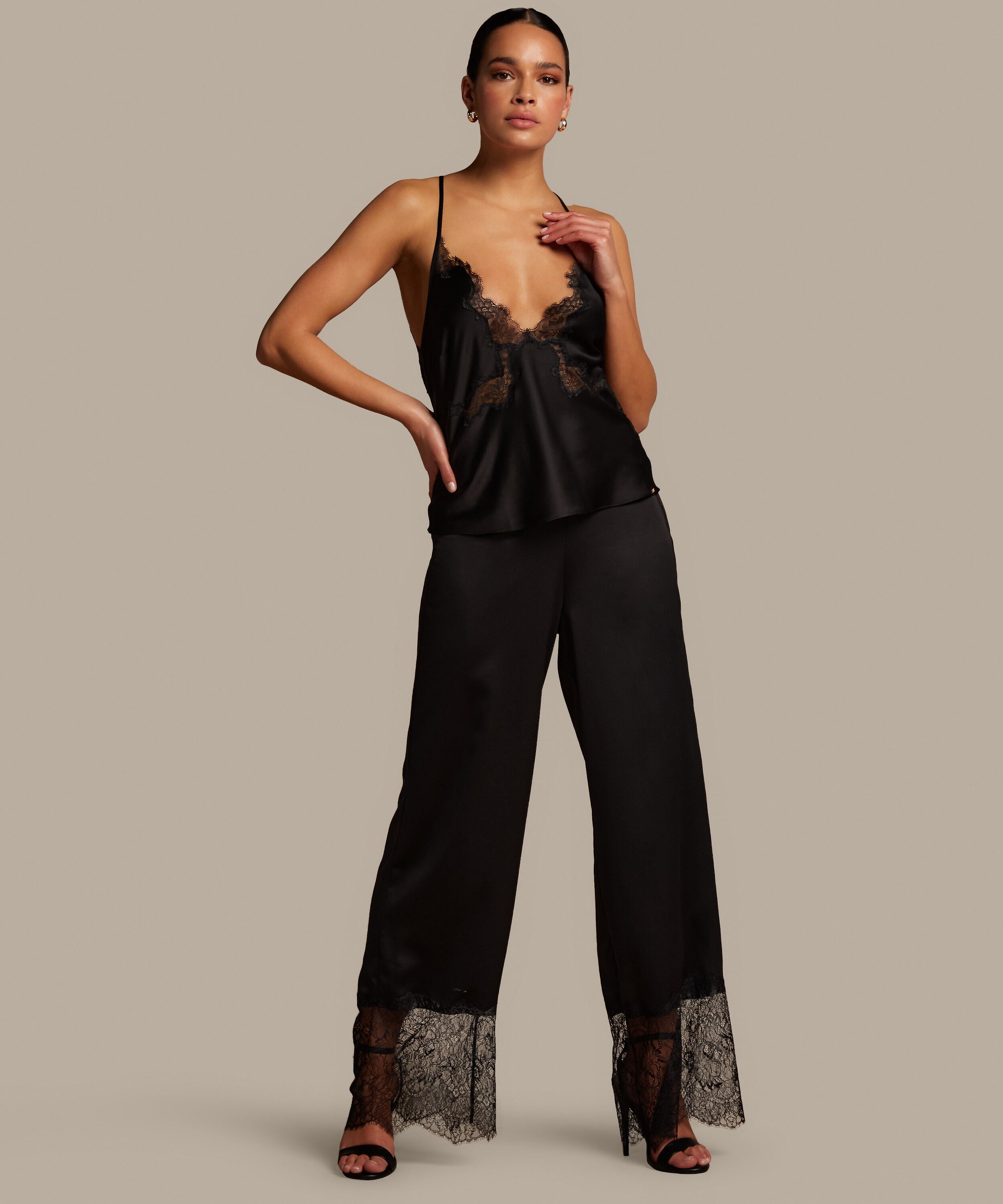 Sophia Wide Leg Lace Pants, Black