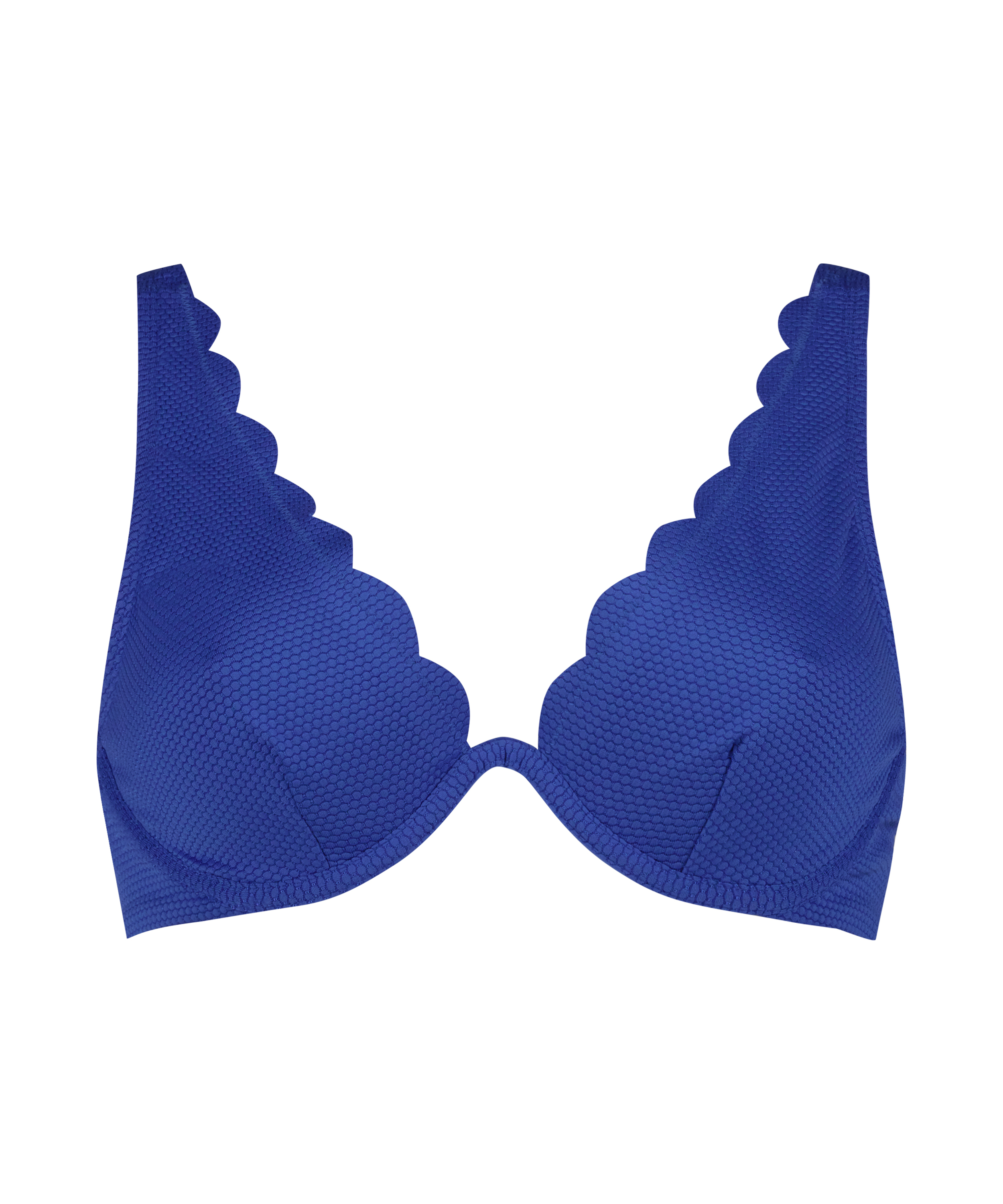 Scallop non-padded underwired bikini top, Blue, main