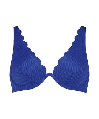 Scallop non-padded underwired bikini top, Blue