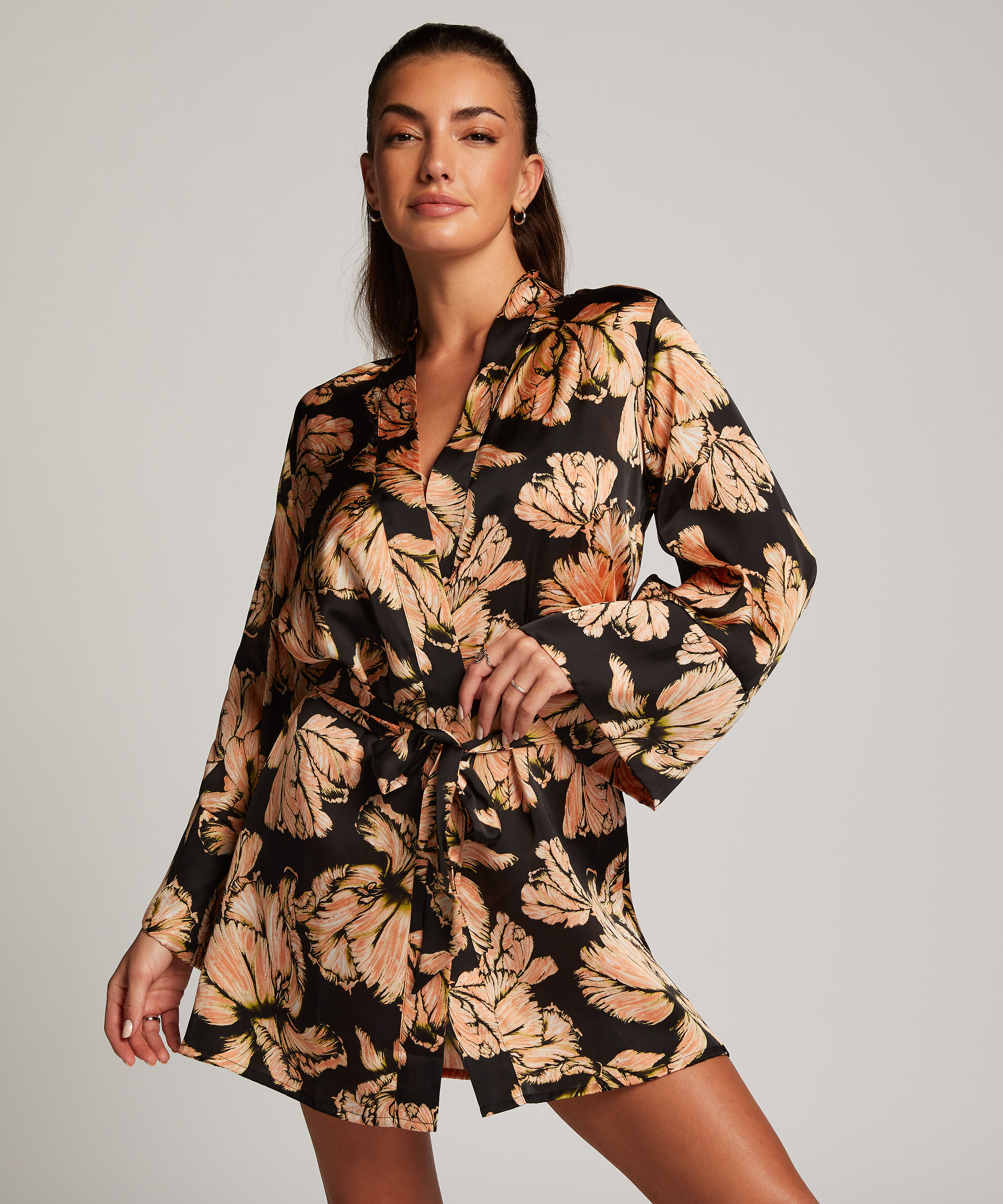 Satin Kimono, Black, main