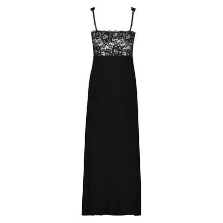 Long slip dress Modal lace, Black