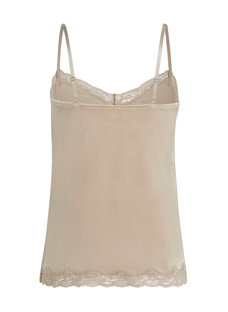 Velours Lace Cami Top, Beige