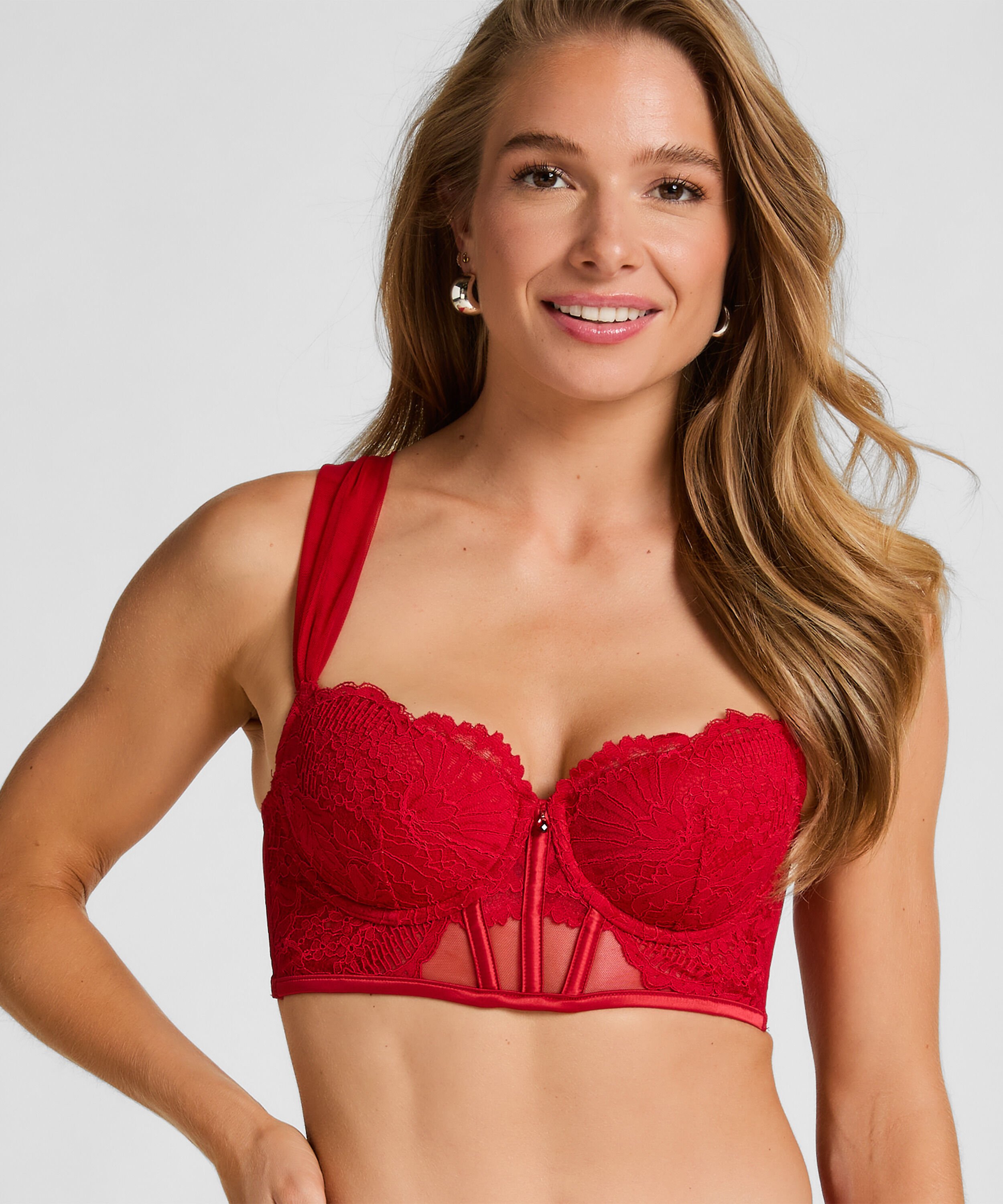Whitney Padded Underwired Longline Bra, Red Whitney Padded Underwired Longline Bra, Red