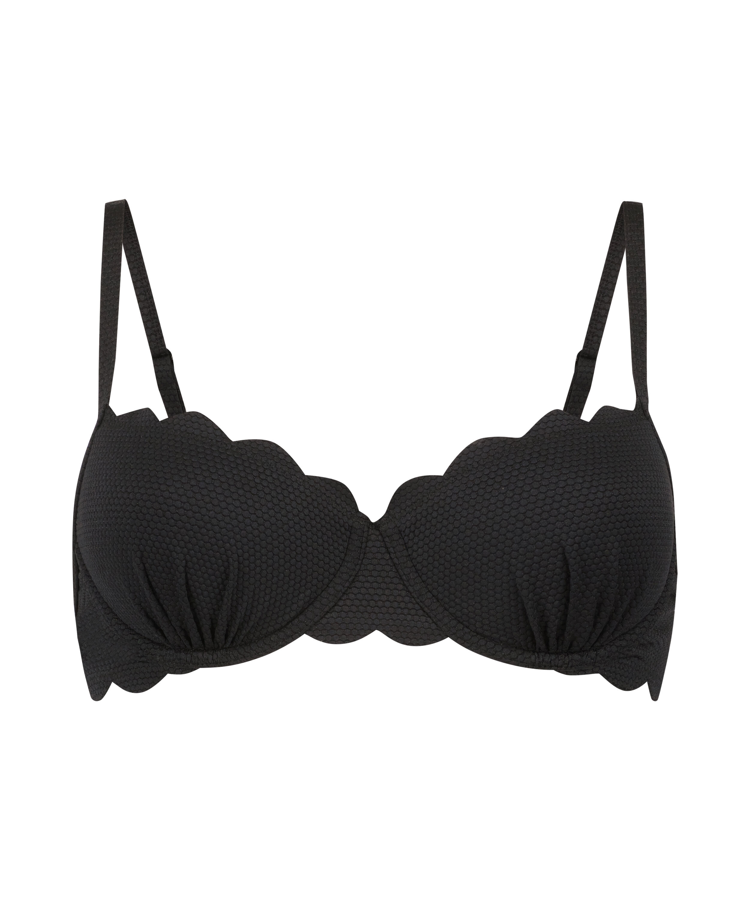 Scallop Padded Underwired Bikini Top, Black Scallop Padded Underwired Bikini Top, Black