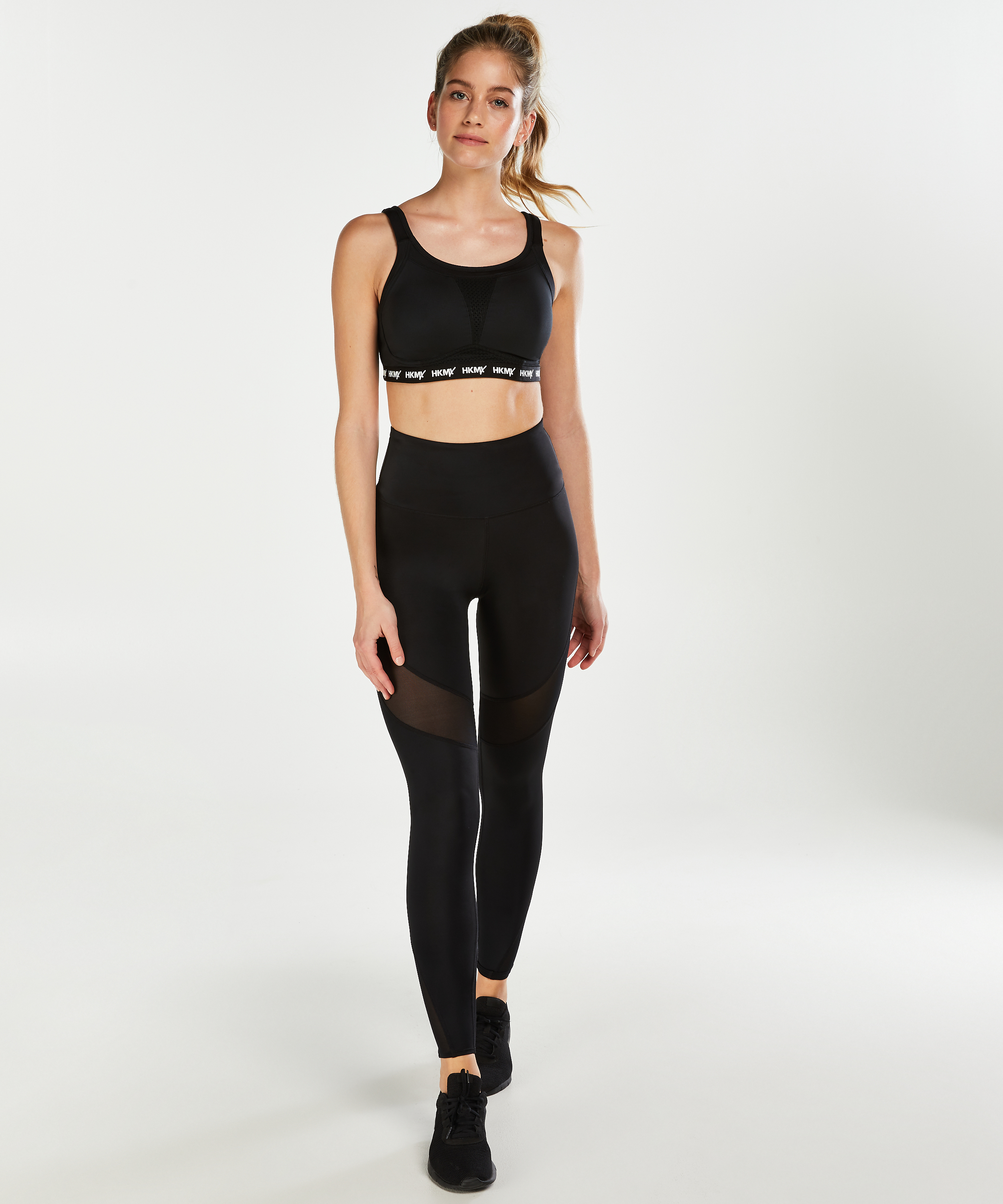 HKMX High waisted sport legging mesh, Black, main
