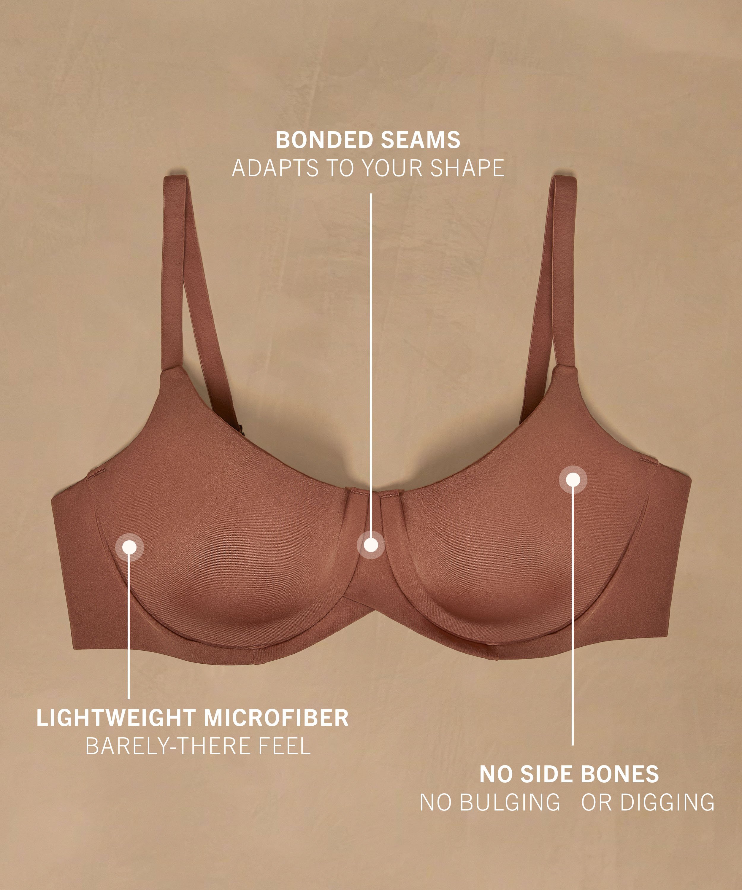 Smooth Padded Underwired Bra, Brown, main