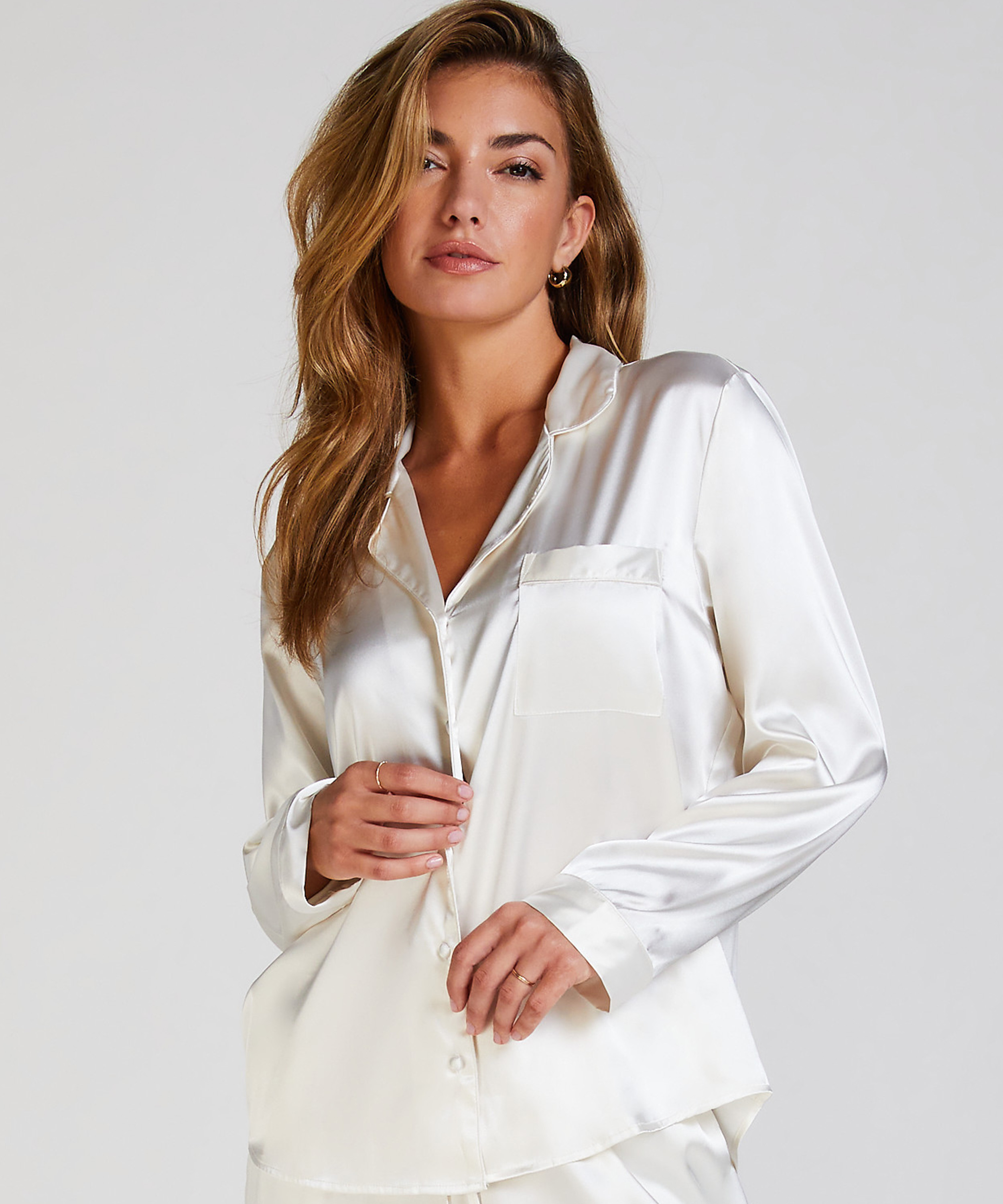 Satin Long-Sleeved Jacket, White, main
