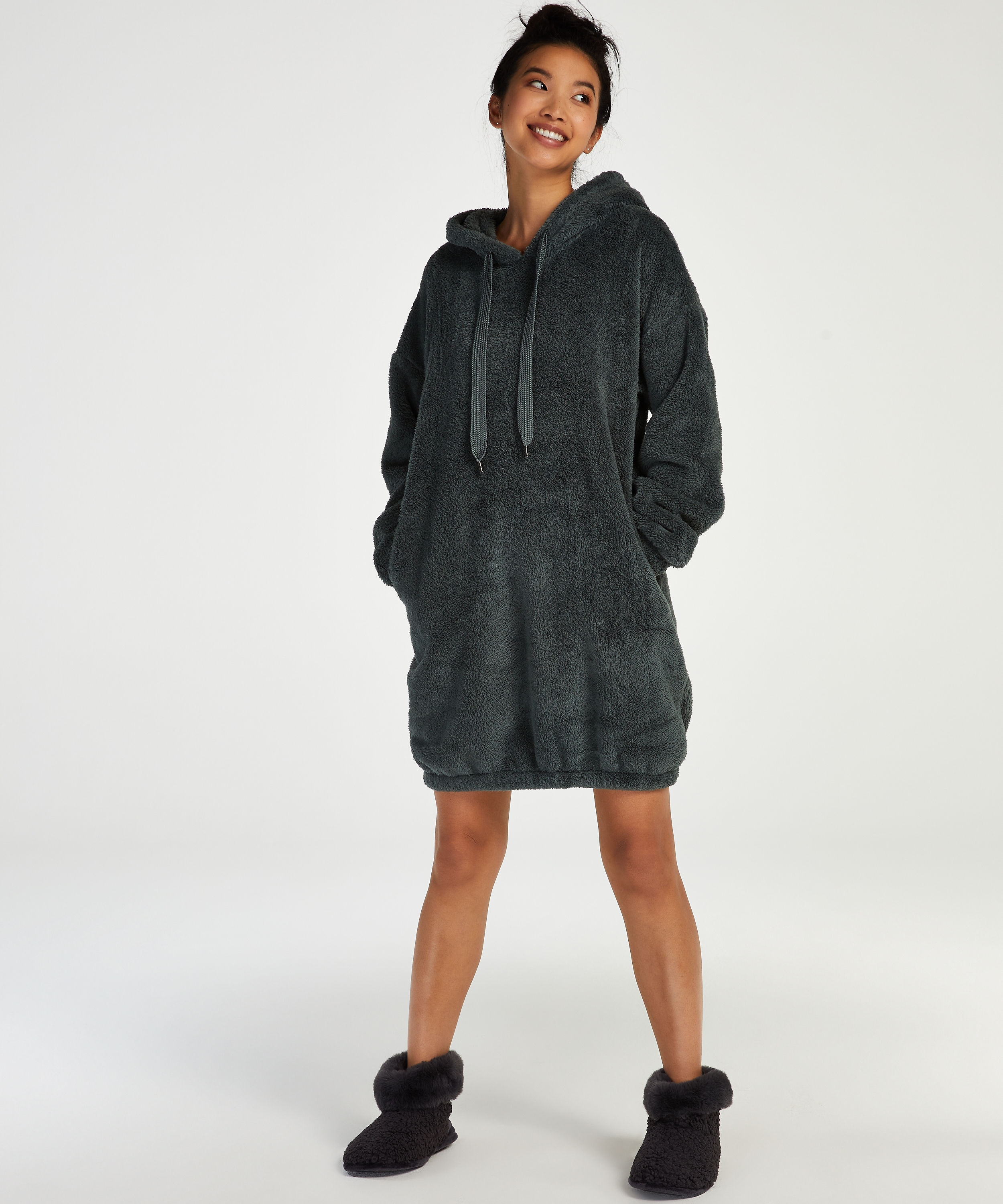 Snuggle Fleece Dress, Green, main