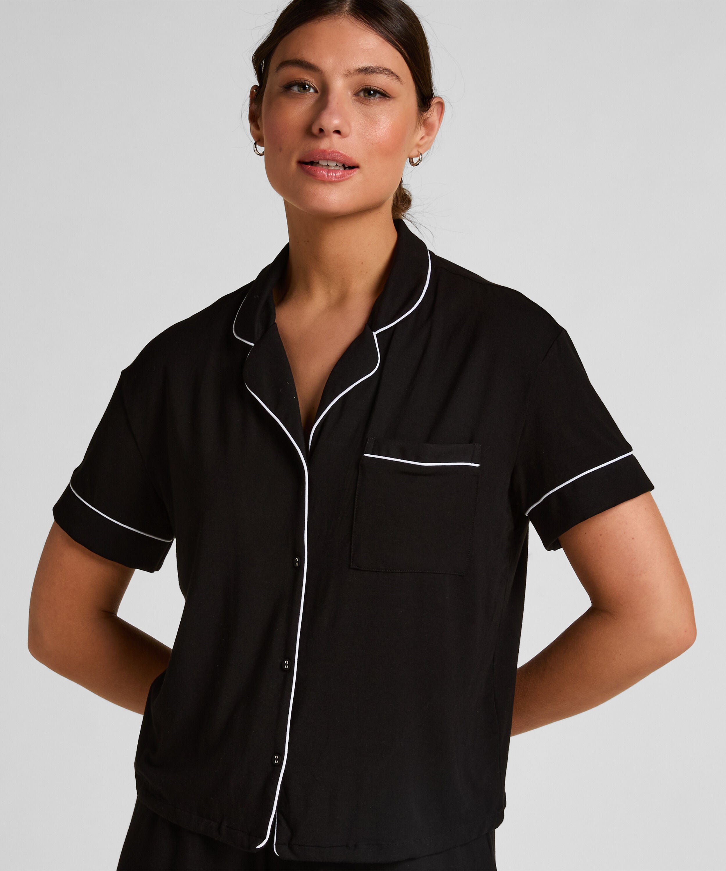 Pyjama Jacket Jersey Essential, Black Pyjama Jacket Jersey Essential, Black