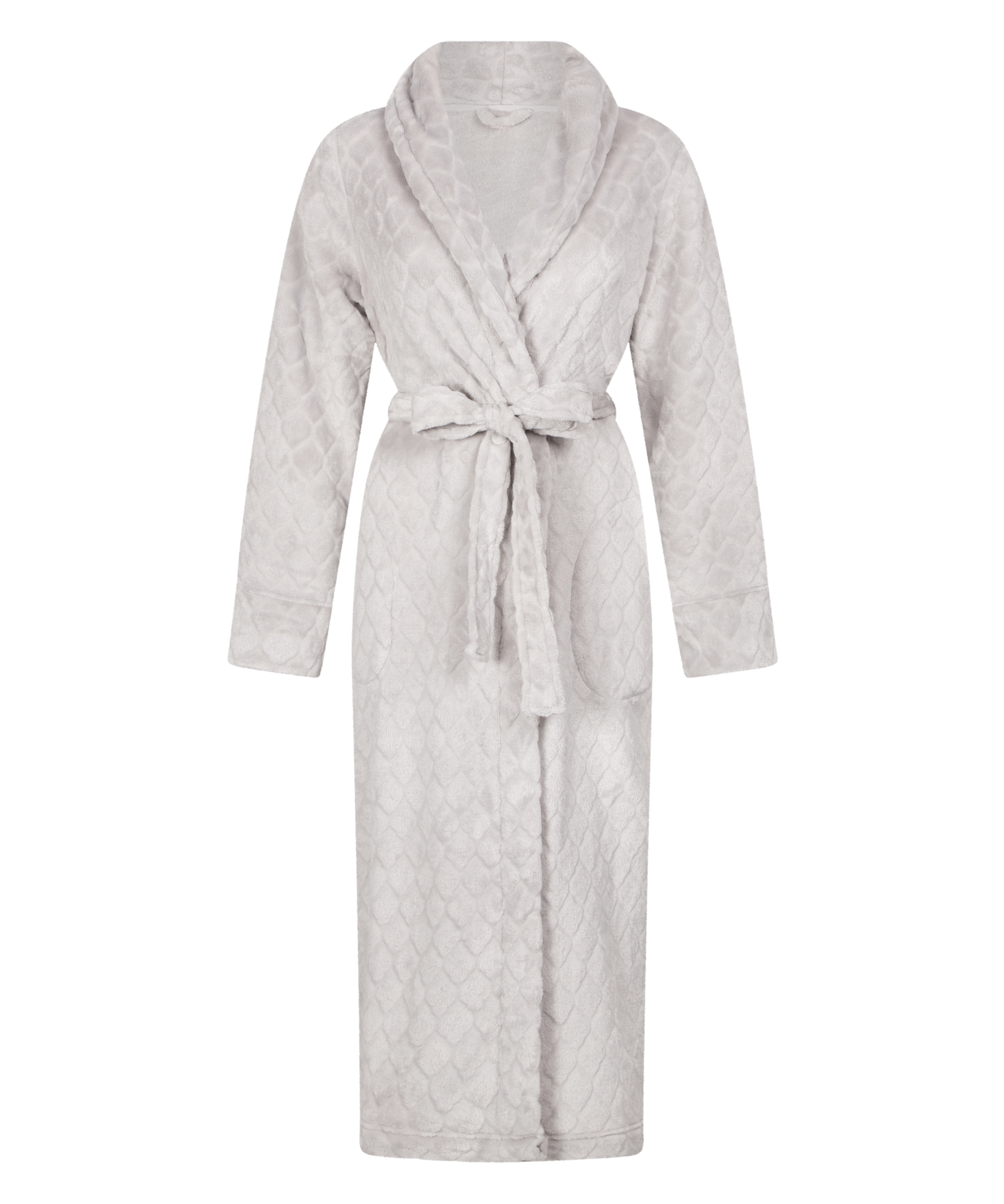 Long Fleece Bathrobe, Grey, main