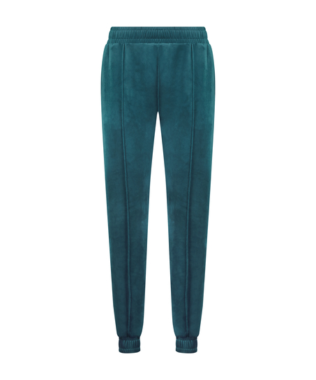Velour Jogging Pants Pin-tucked, Blue