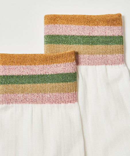 Rib lurex top socks, White