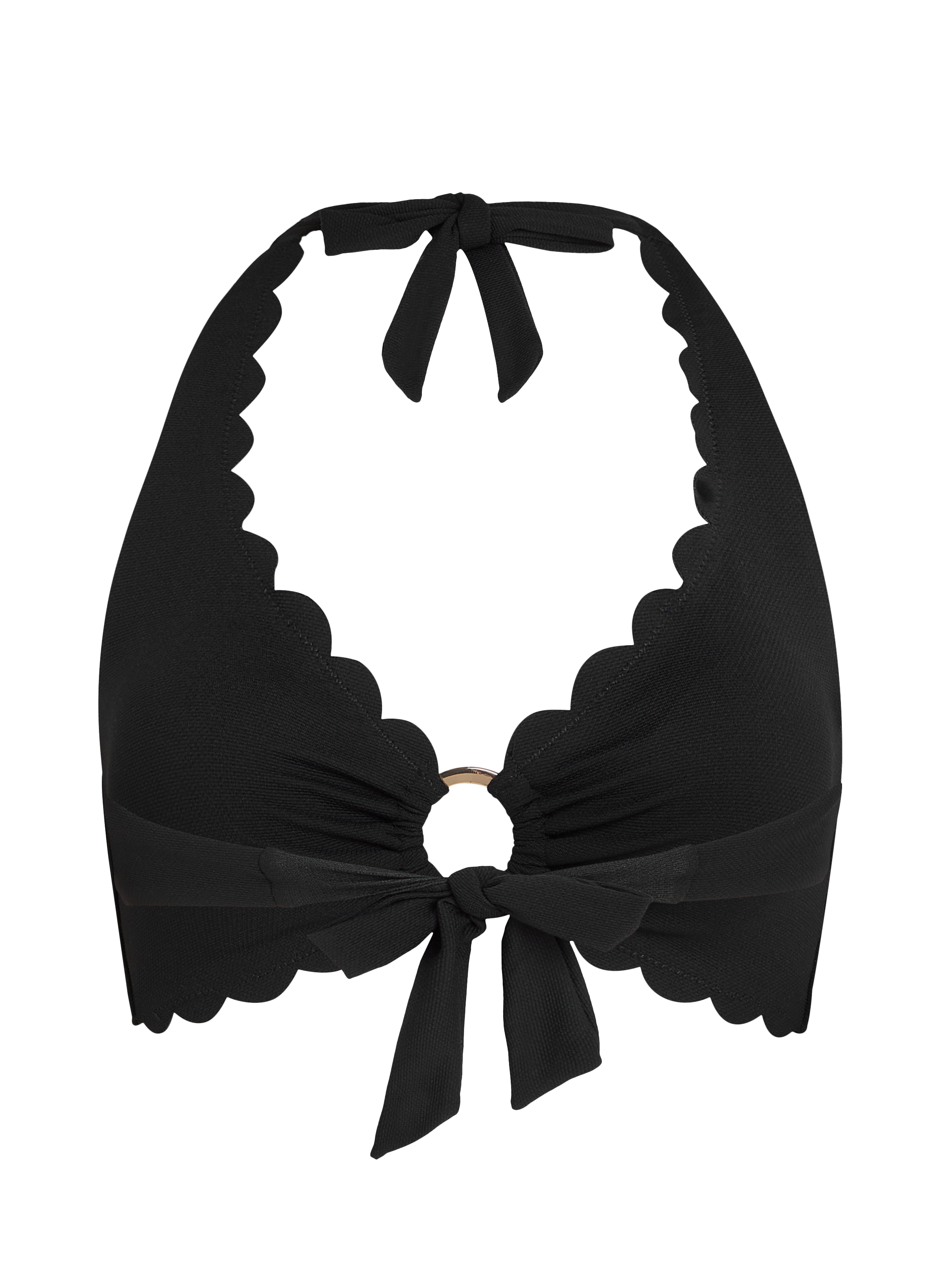 Scallop Halter Bikini Top, Black, main