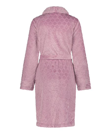 Short Fleece Ribbed Bathrobe, Purple