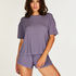 Rib Short-Sleeved Top, Purple