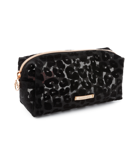 Leopard Mesh Make-Up Bag, Black