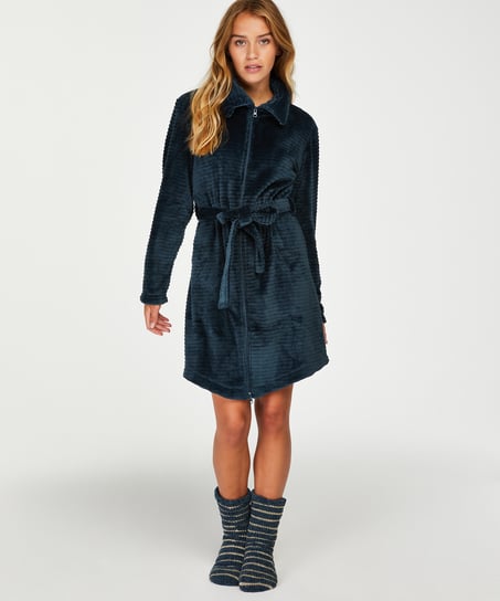 Zip Fleece Bathrobe, Blue