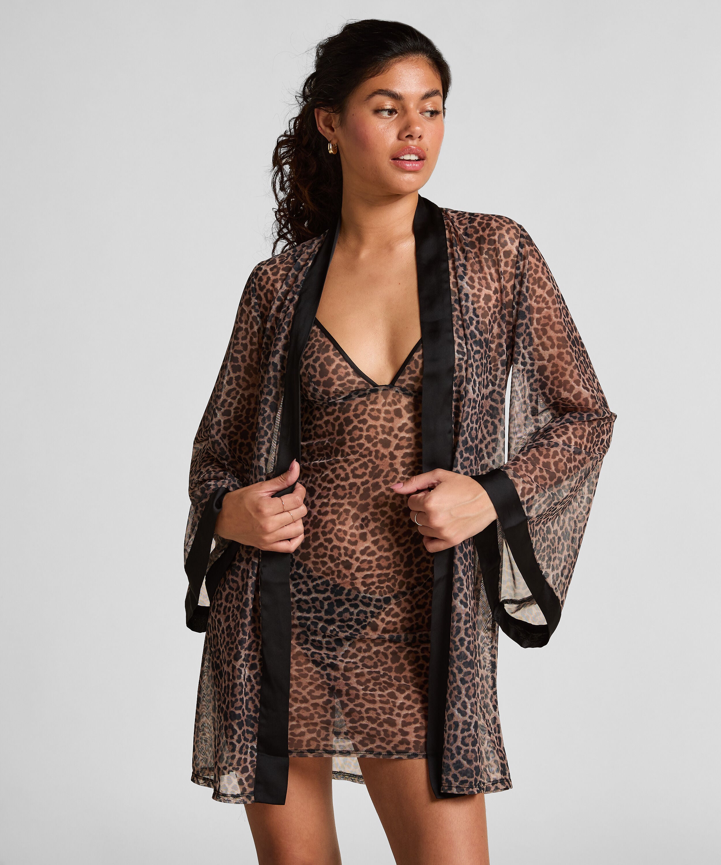 Leopard Mesh Kimono, Black Leopard Mesh Kimono, Black