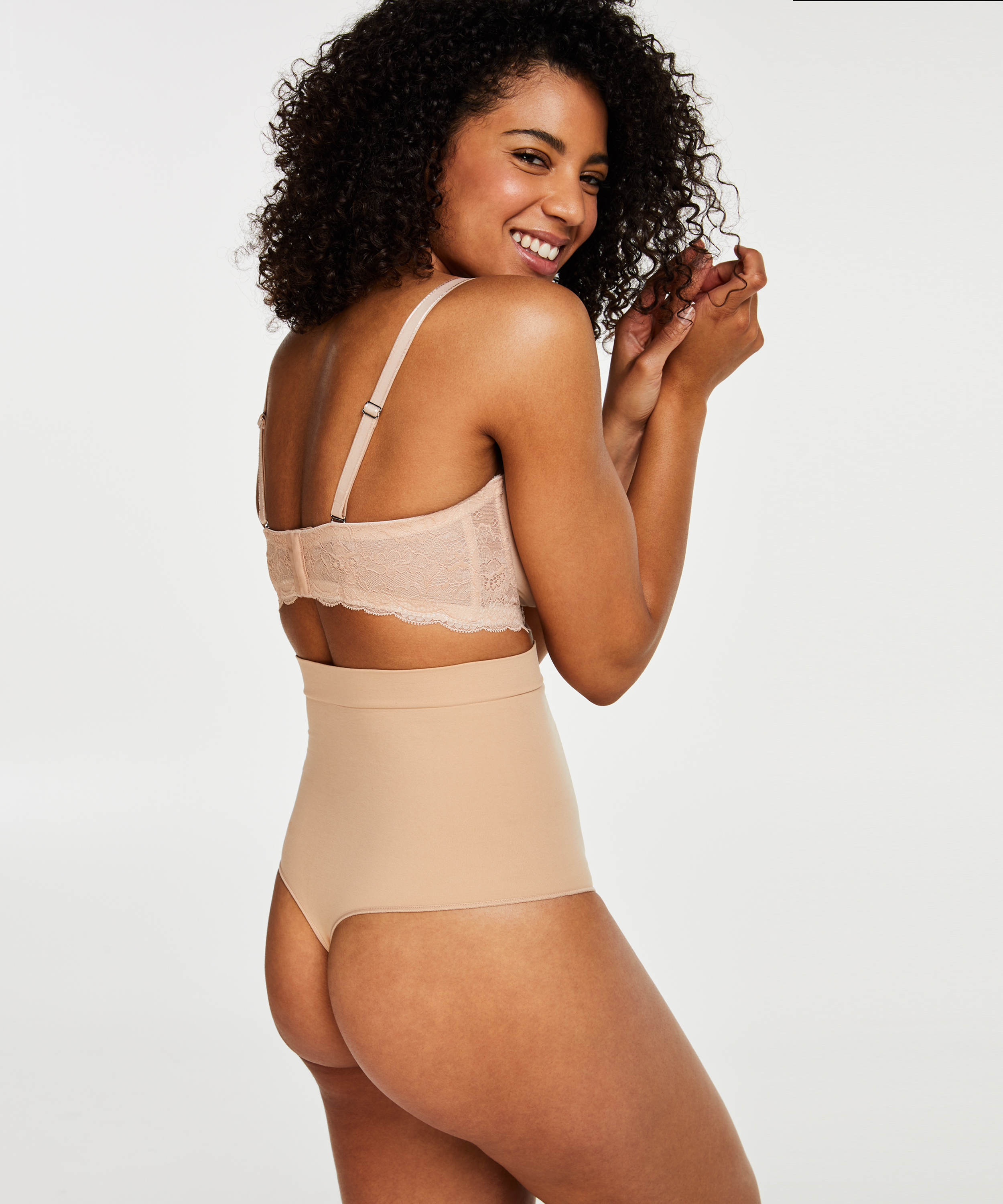 Firming high waisted thong - Level 2, Beige, main