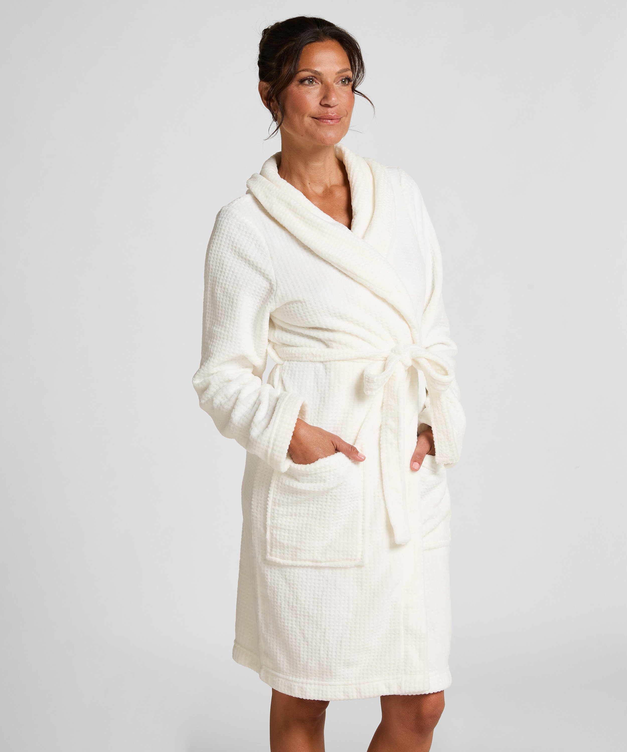 Fleece Bathrobe, White, main