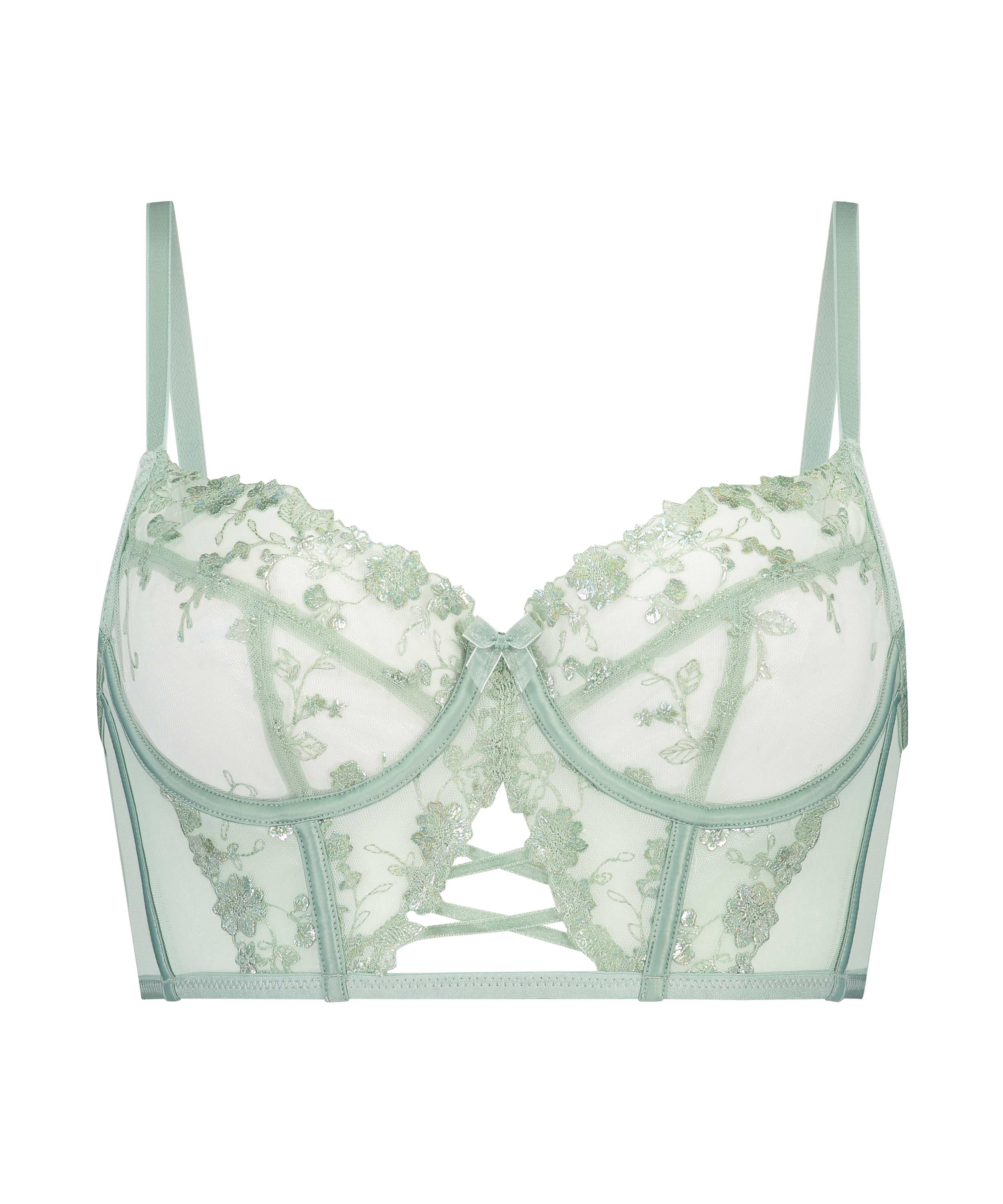 Lillia Non-Padded Underwired Longline Bra, Green, main
