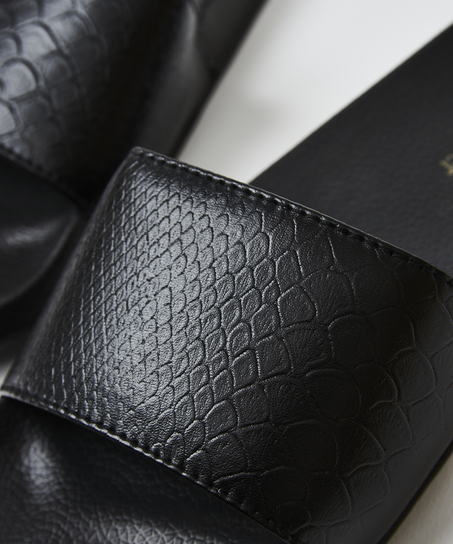 Snake print slippers, Black