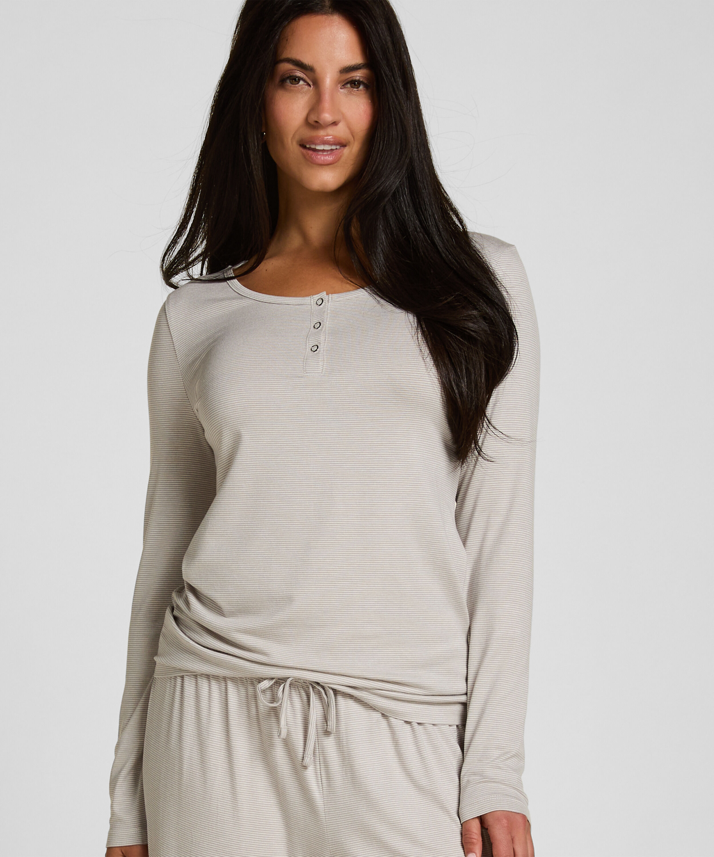 Pyjama Set Striped Henley, Grey