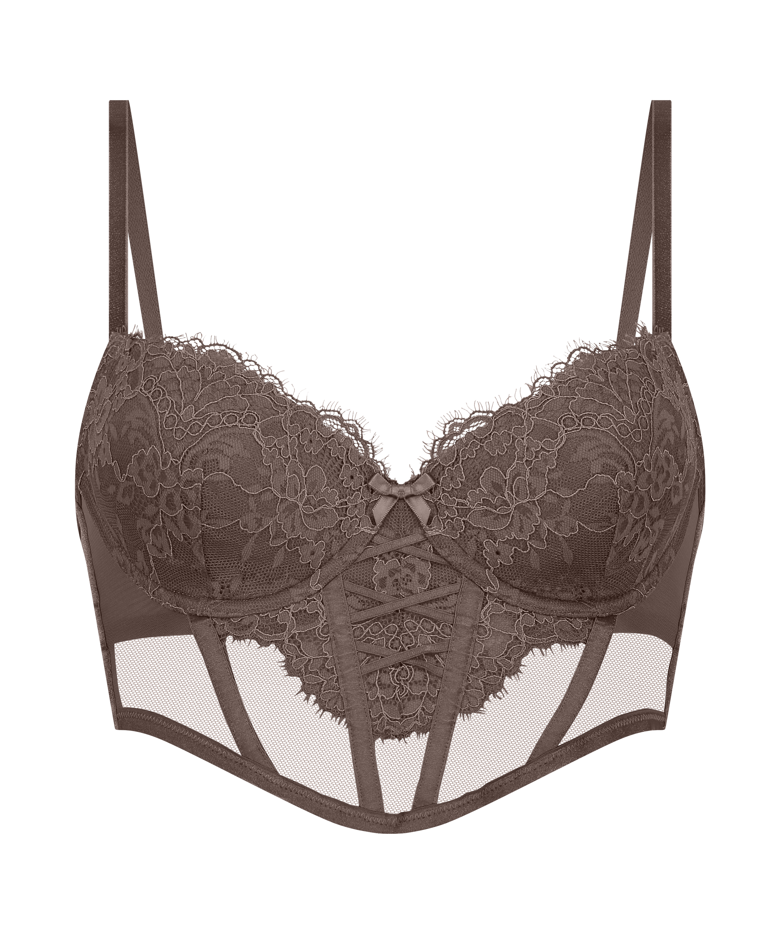 Arabella Padded Underwired Longline Bra, Brown, main