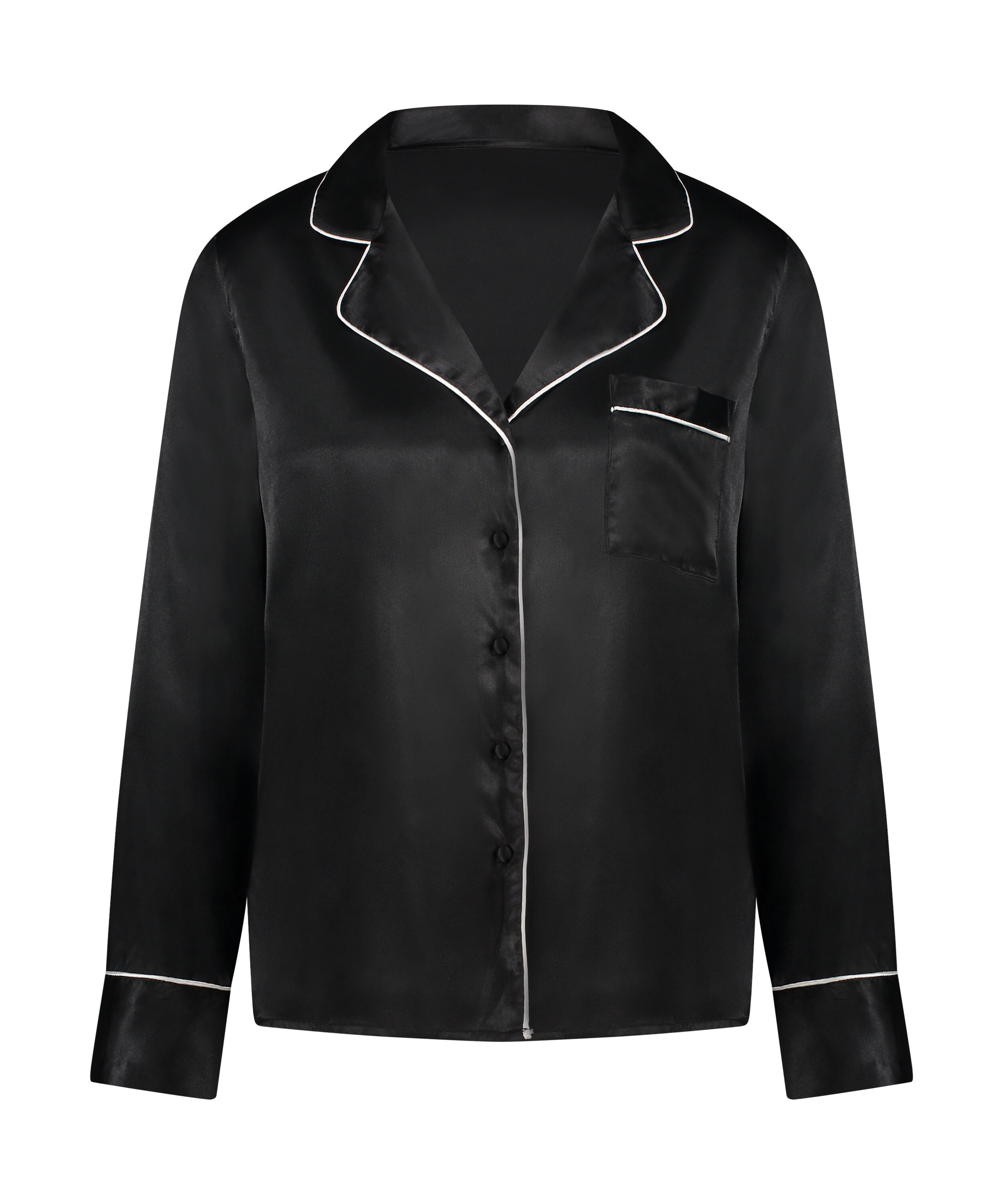 Satin Long-Sleeved Jacket, Black