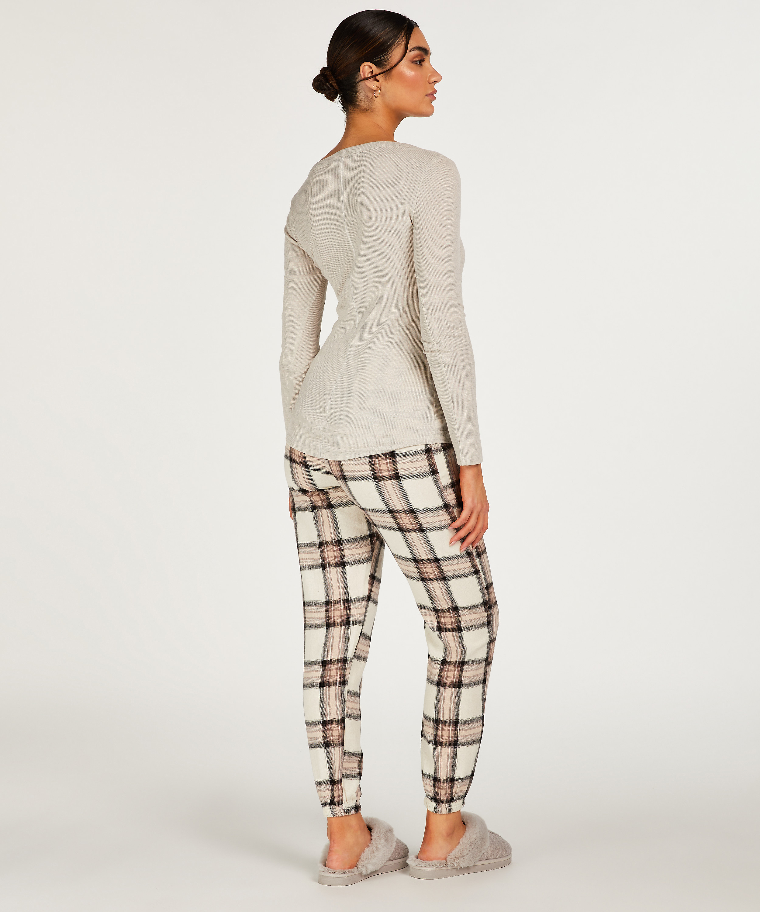Petite Twill Check Pyjama Pants, Beige, main