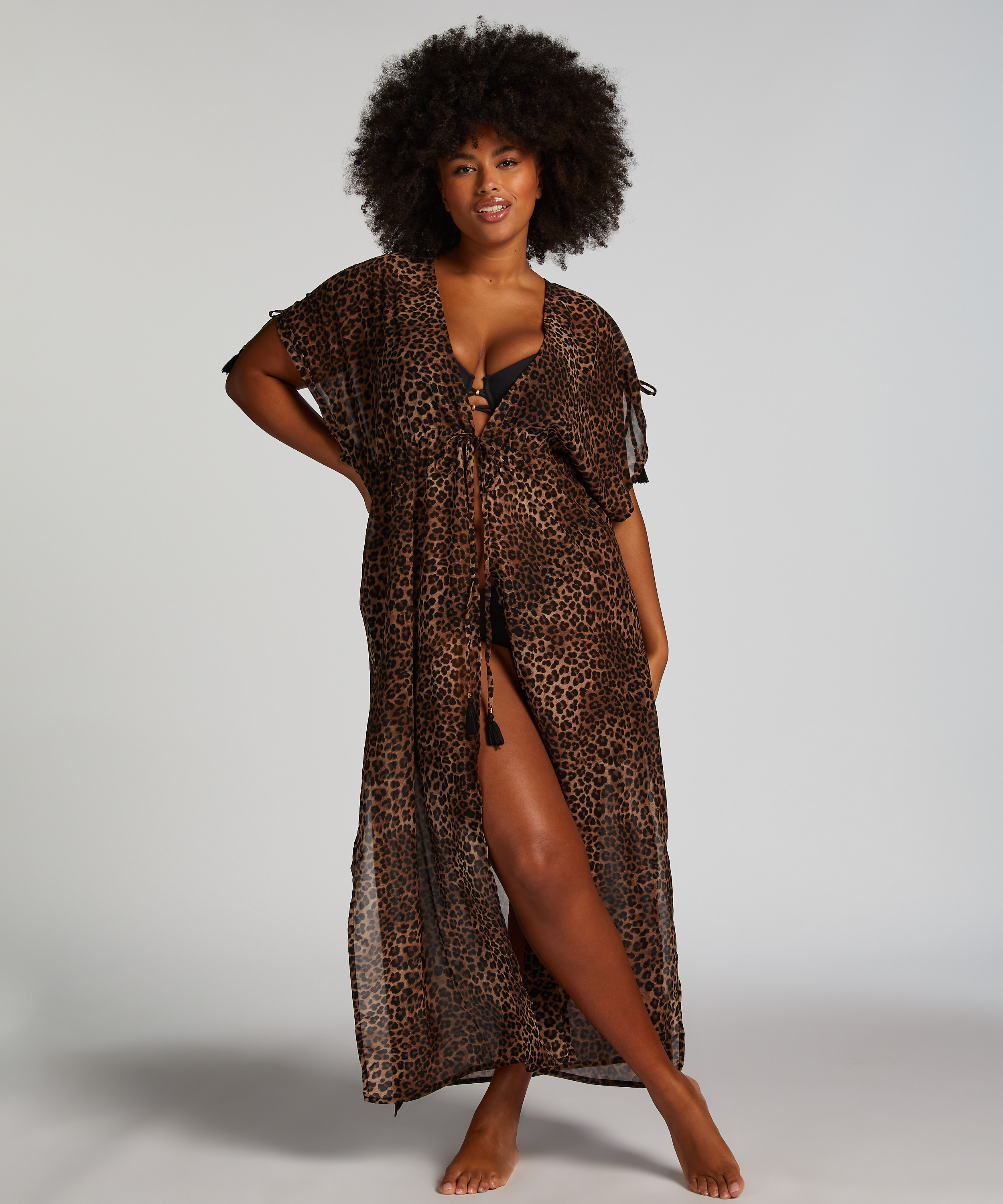 Sheer Kimono, Brown, main